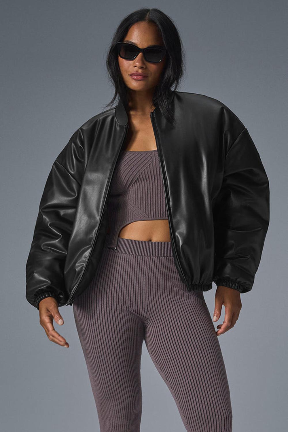 Alo Yoga Faux Leather Premier Naisten Bomber Takki Mustat | Suomi  1653-KEQUW