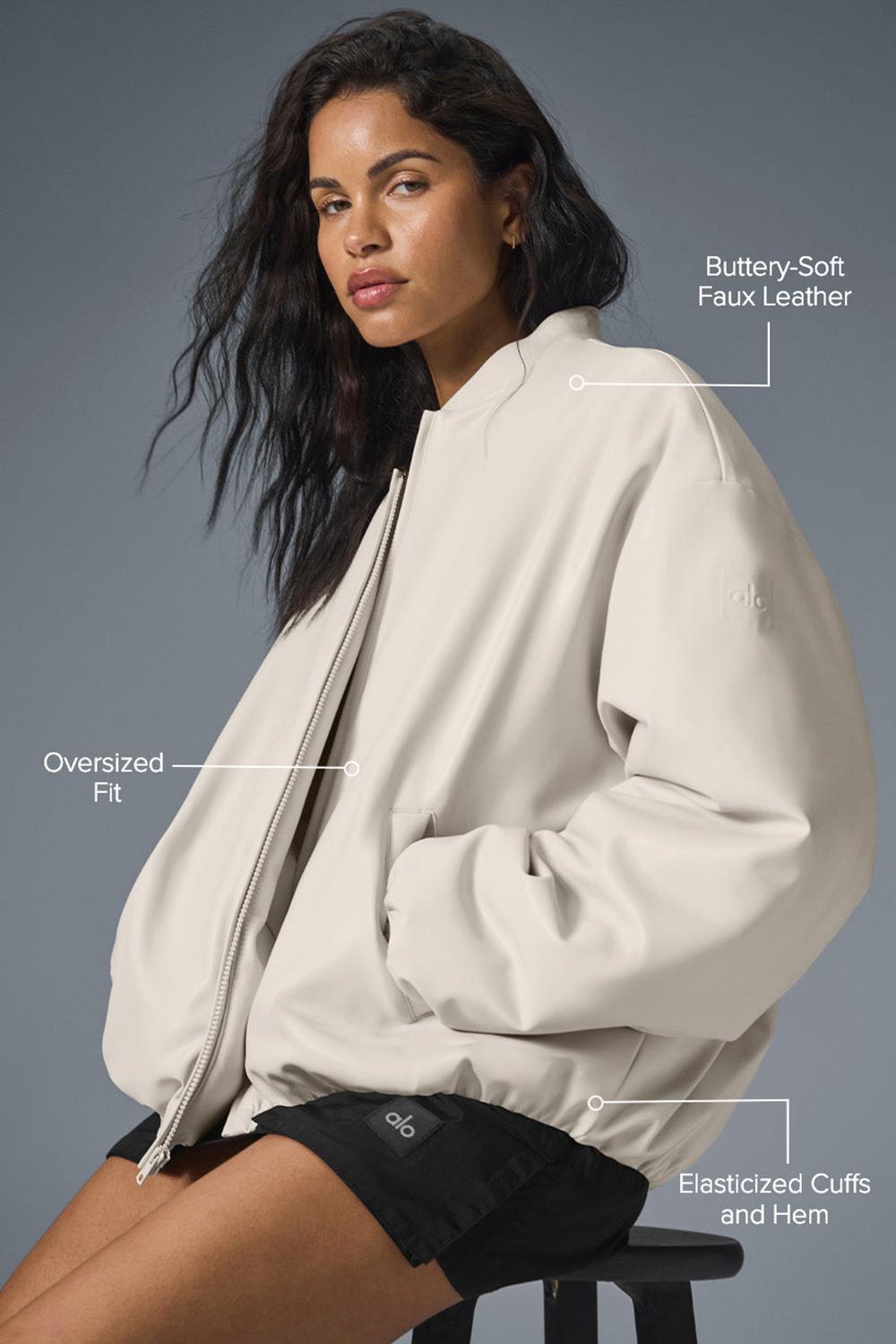 Alo Yoga Faux Leather Premier Naisten Bomber Takki Bone | Suomi  6472-GIHPR