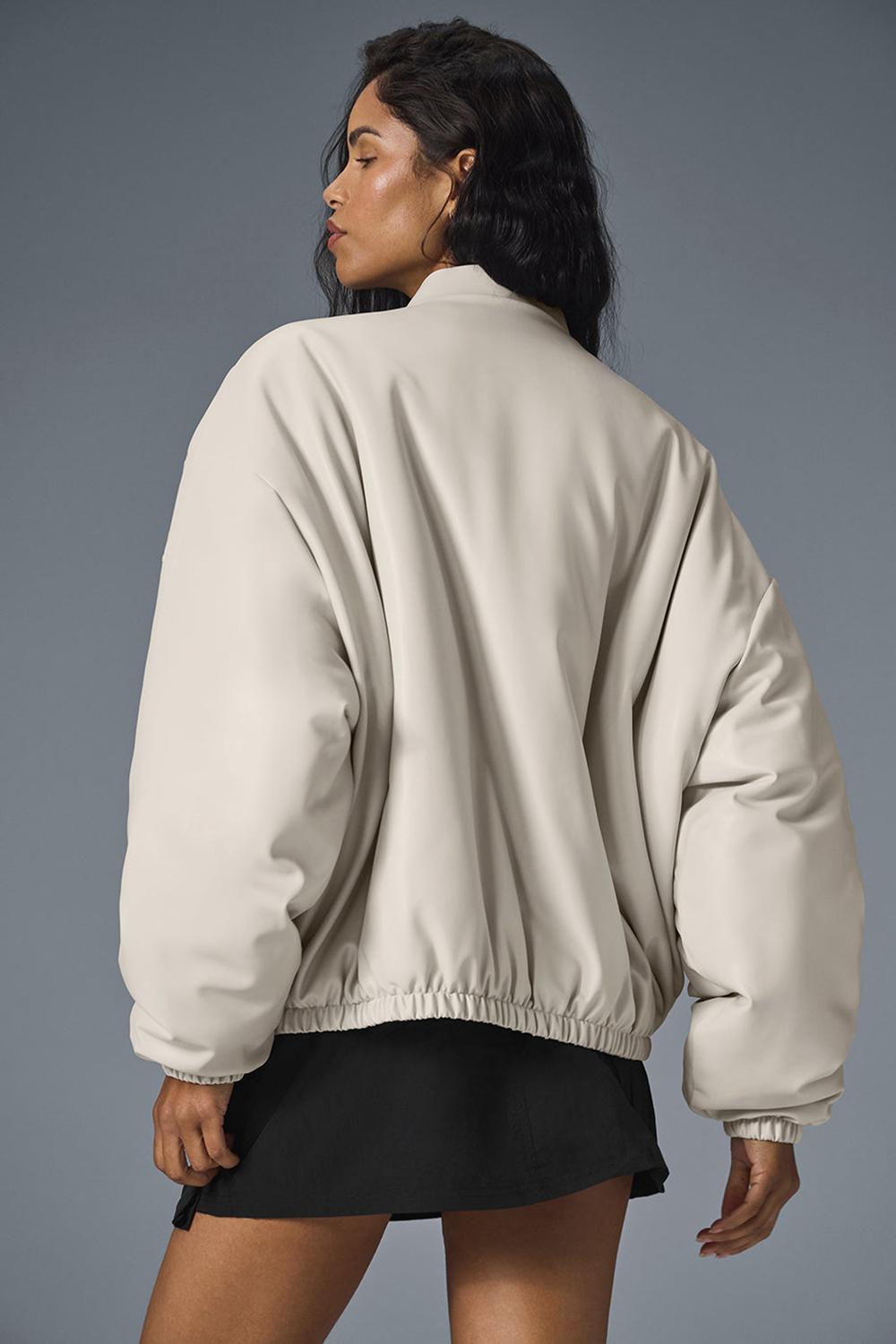Alo Yoga Faux Leather Premier Naisten Bomber Takki Bone | Suomi  6472-GIHPR