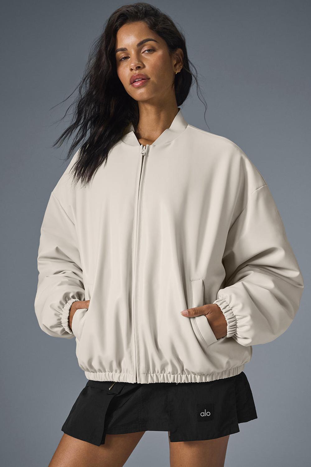 Alo Yoga Faux Leather Premier Naisten Bomber Takki Bone | Suomi  6472-GIHPR