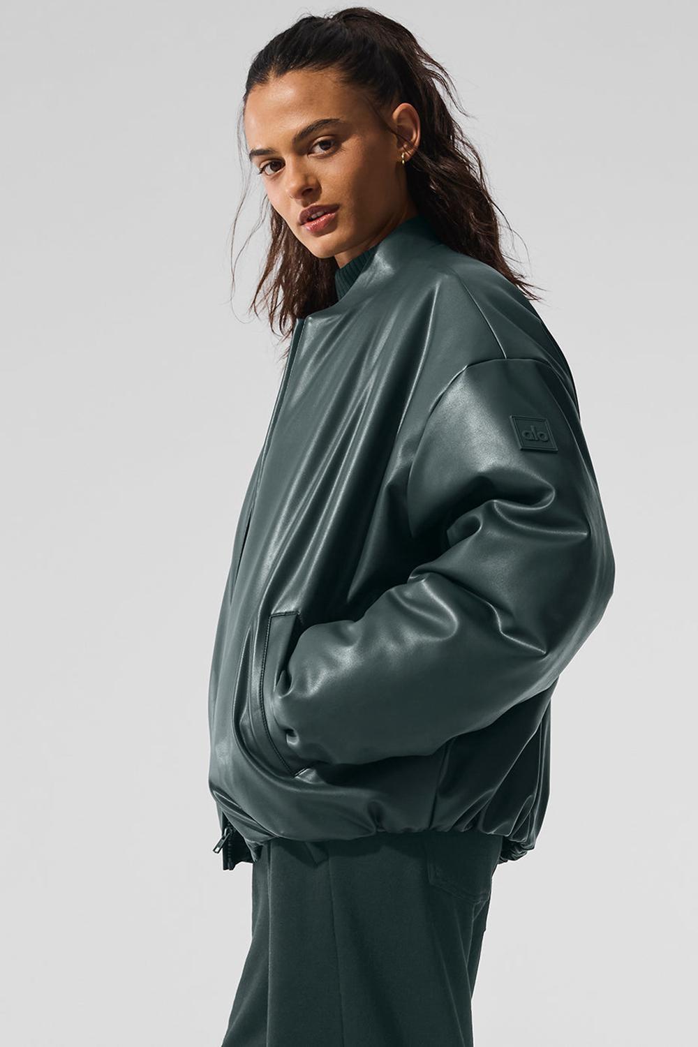 Alo Yoga Faux Leather Premier Naisten Bomber Takki Vihreä | Suomi  9410-YCZNU