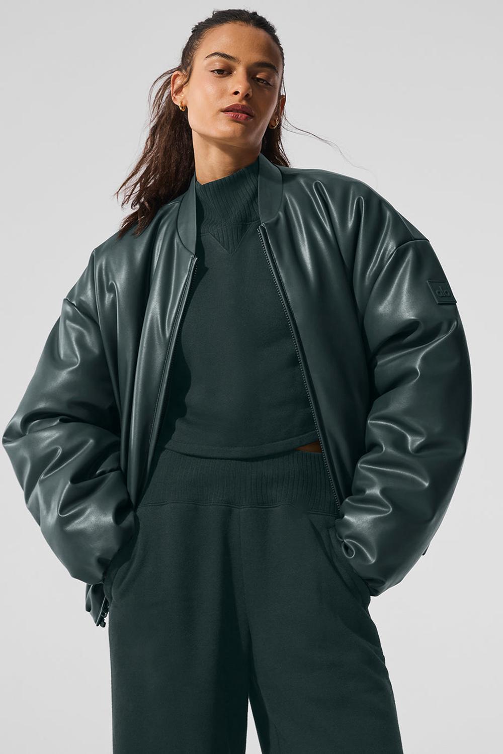 Alo Yoga Faux Leather Premier Naisten Bomber Takki Vihreä | Suomi  9410-YCZNU