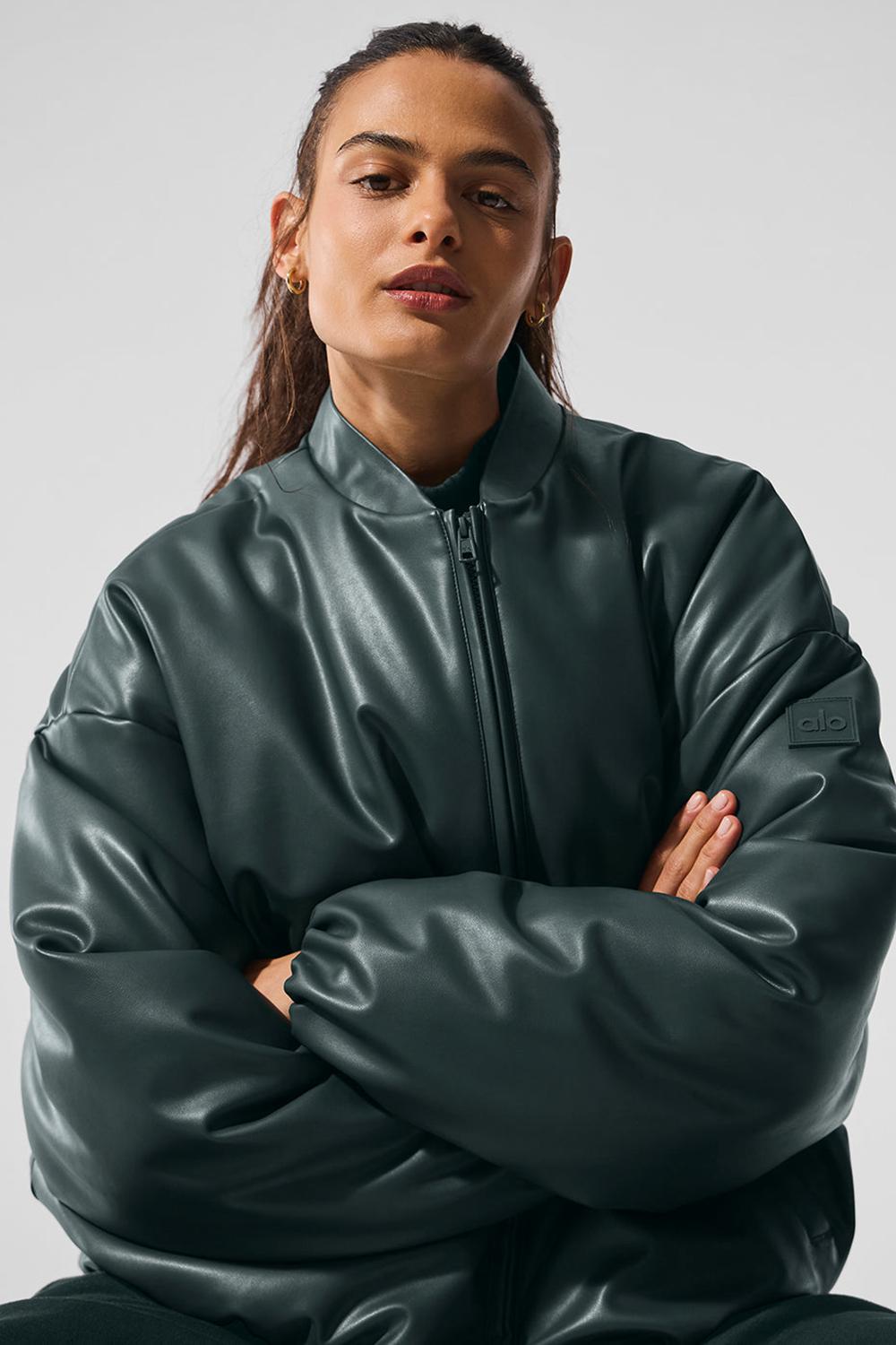 Alo Yoga Faux Leather Premier Naisten Bomber Takki Vihreä | Suomi  9410-YCZNU