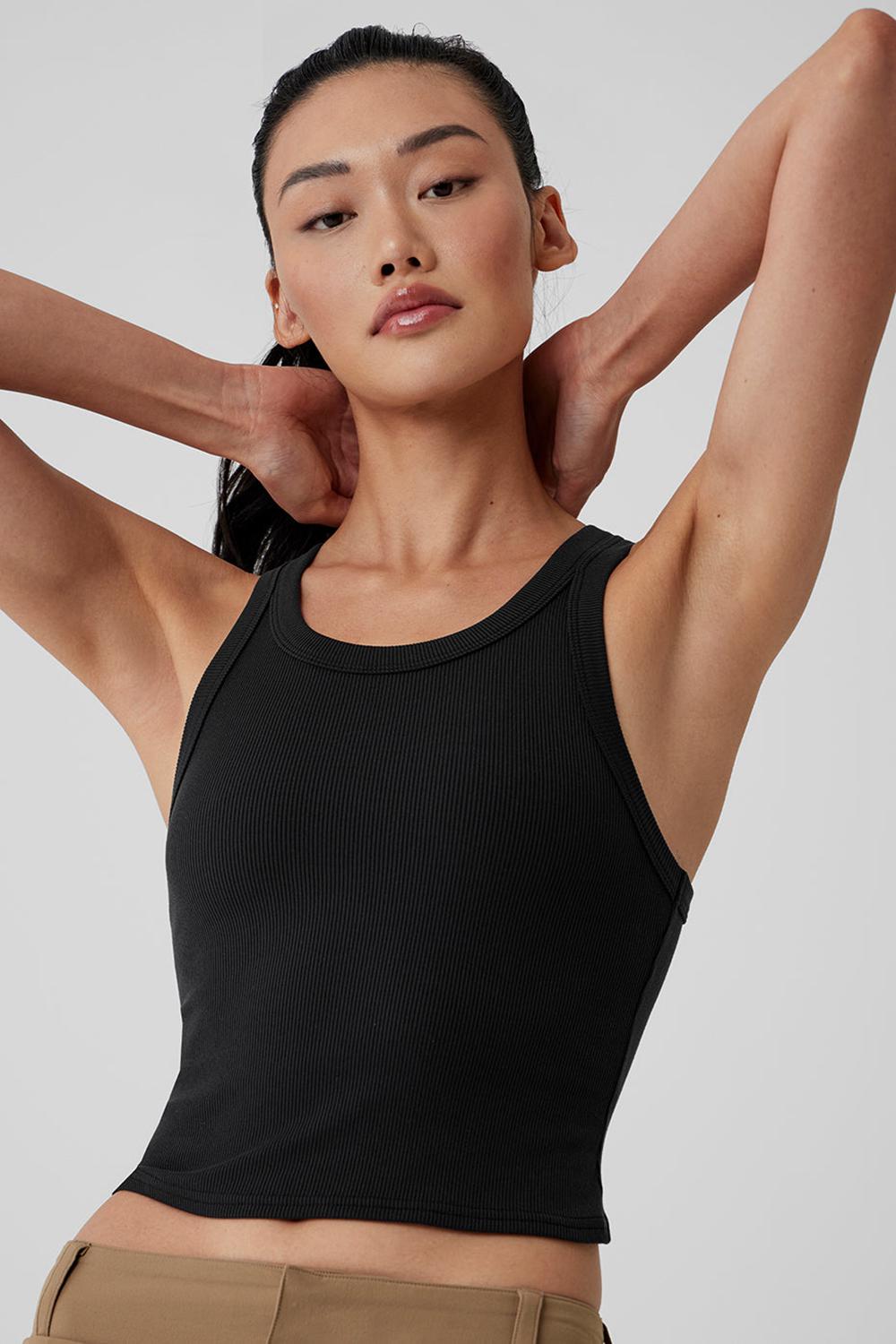 Alo Yoga Goddess Ribbed Go-To Naisten Juoksupaidat Mustat | Suomi  0846-HOBYI