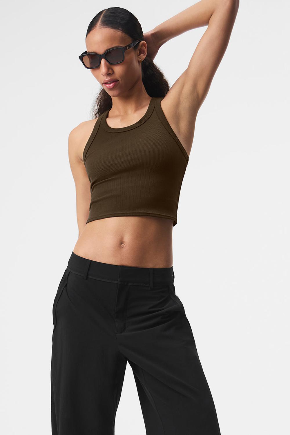 Alo Yoga Goddess Ribbed Go-To Naisten Juoksupaidat Espresso | Suomi  3720-EZSDM