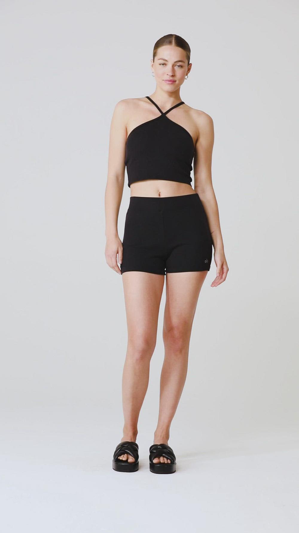 Alo Yoga Goddess Ribbed High-Waist Hot Naisten Shortsit Mustat | Suomi  9762-IBVNJ