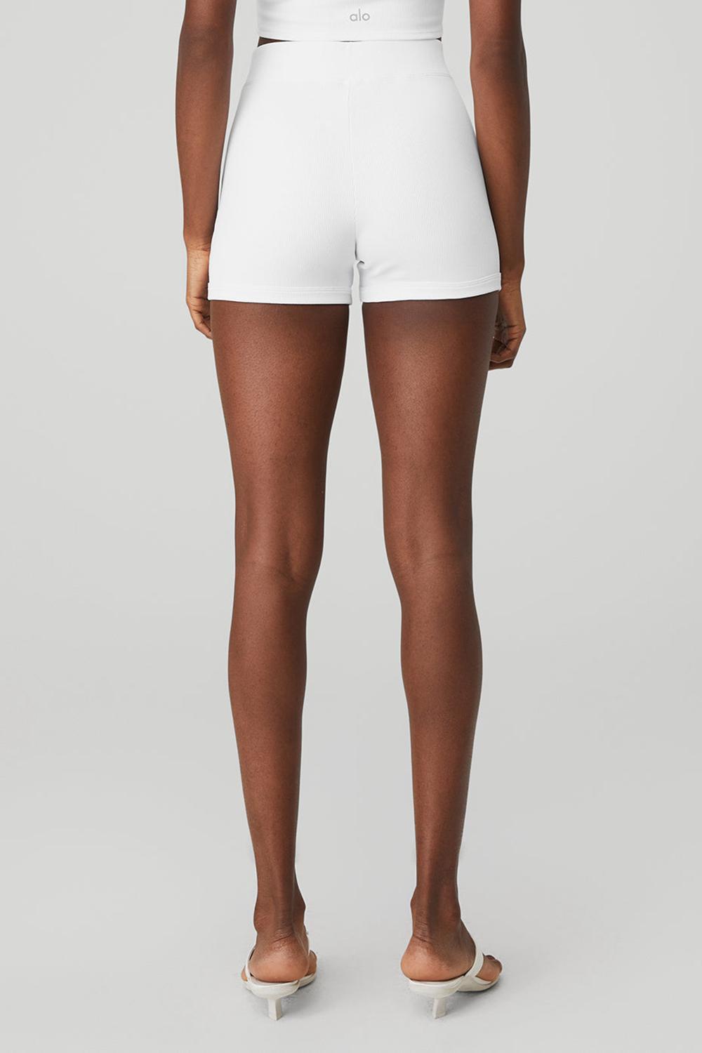 Alo Yoga Goddess Ribbed High-Waist Hot Naisten Shortsit Valkoinen | Suomi  7025-EAQXD