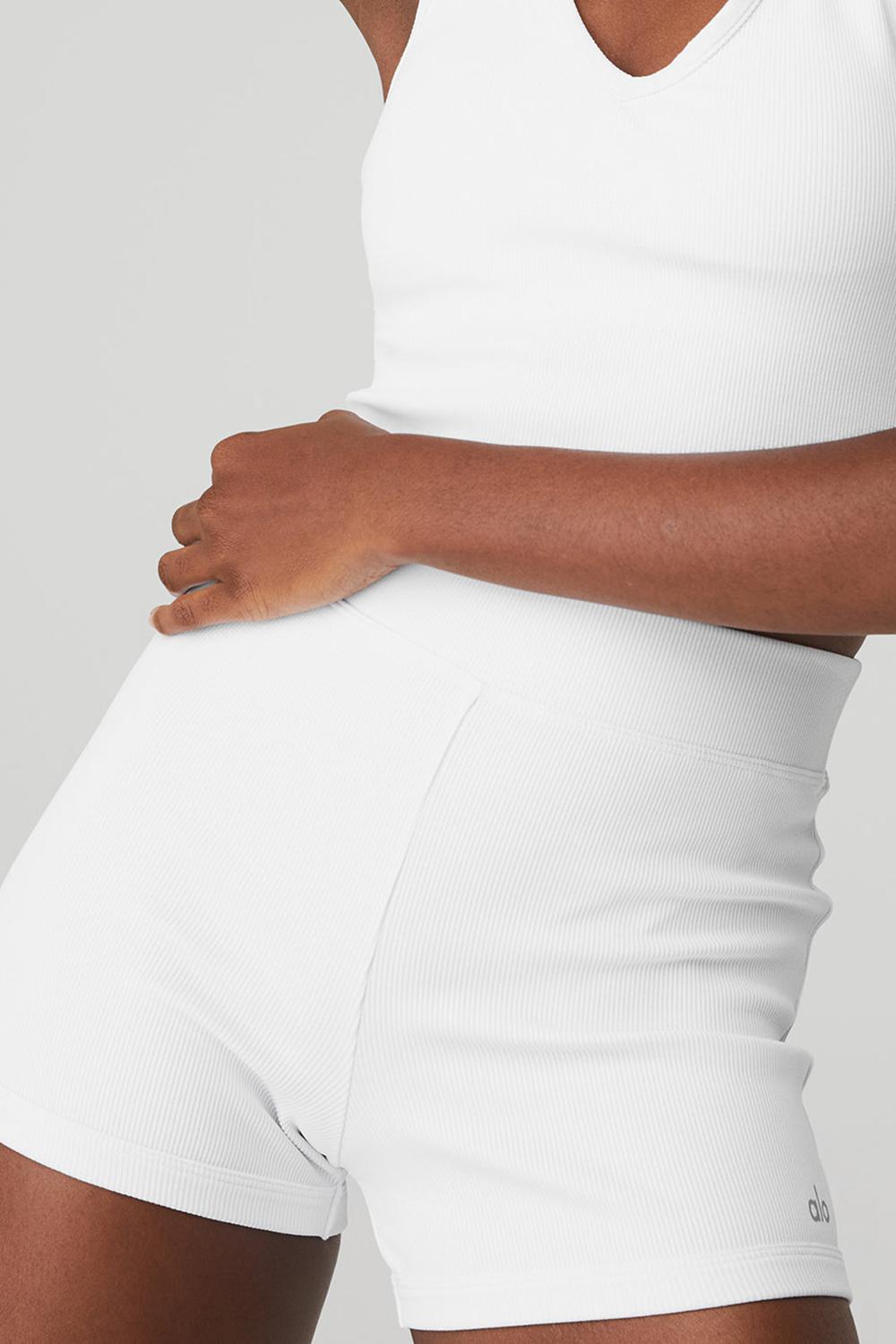 Alo Yoga Goddess Ribbed High-Waist Hot Naisten Shortsit Valkoinen | Suomi  7025-EAQXD