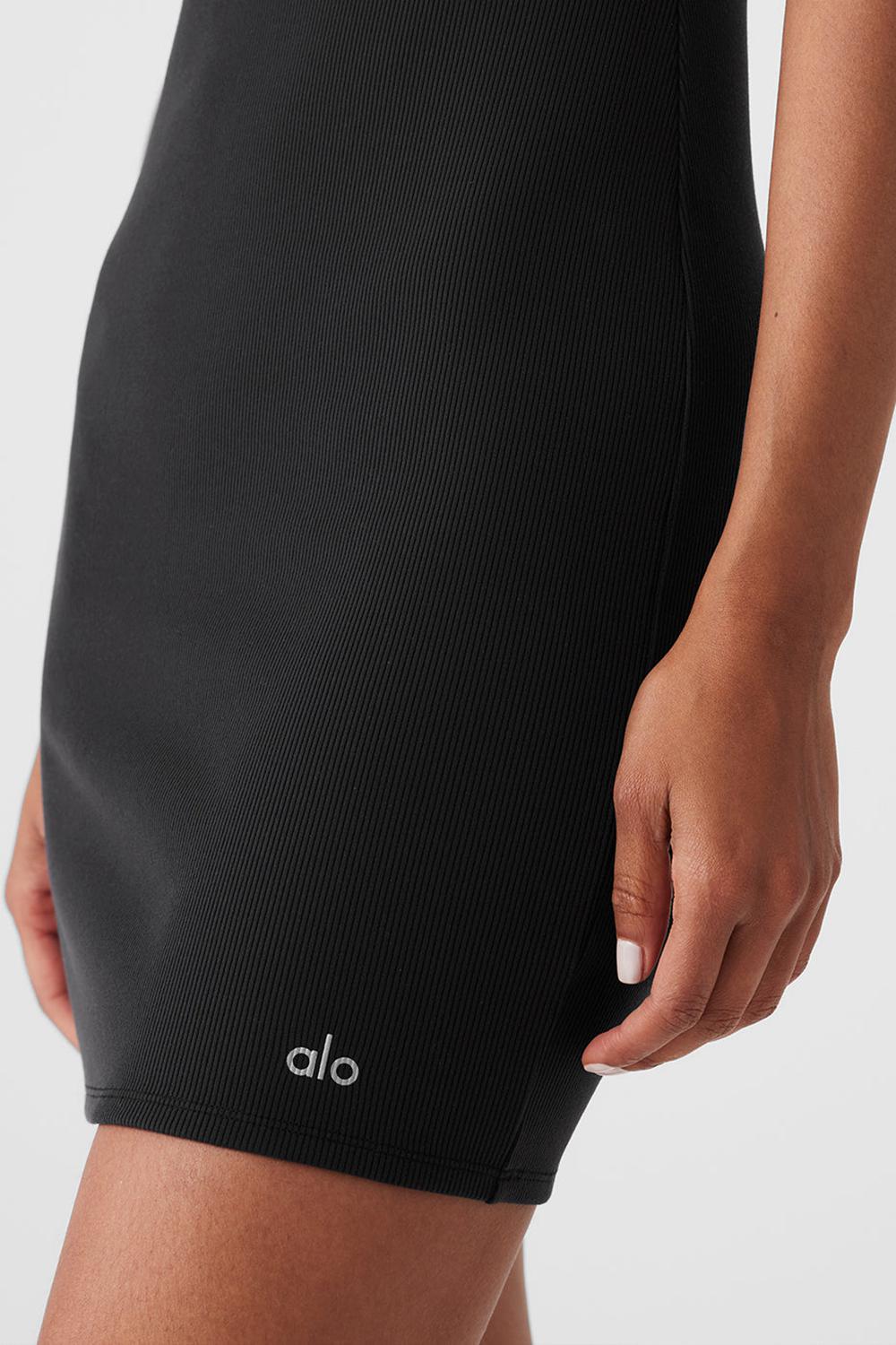 Alo Yoga Goddess Ribbed Spaghetti Strap Naisten Mekko Mustat | Suomi  5689-FZNGO