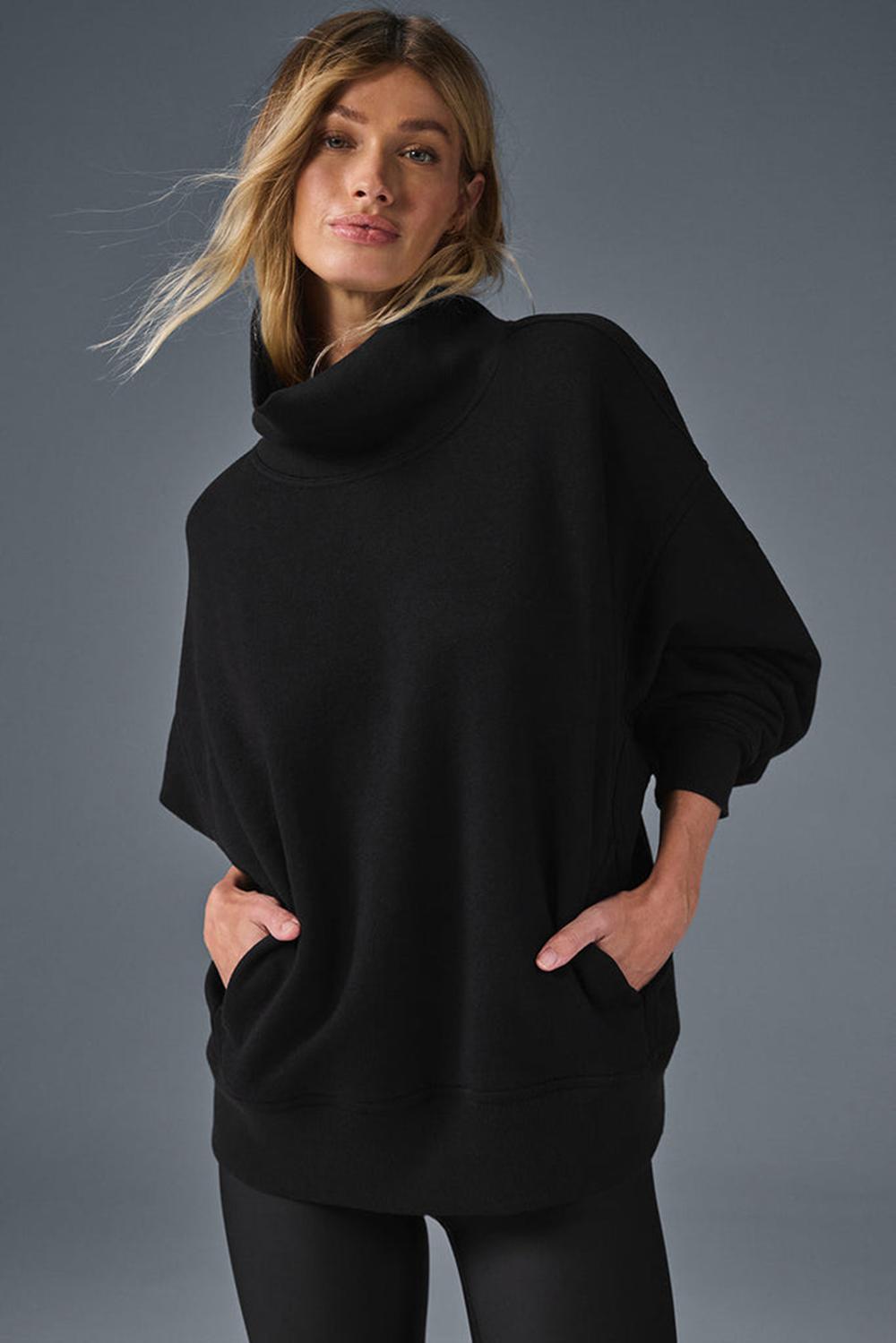 Alo Yoga Hazy Mock Neck Naisten Villapusero Mustat | Suomi  2371-PRDMW