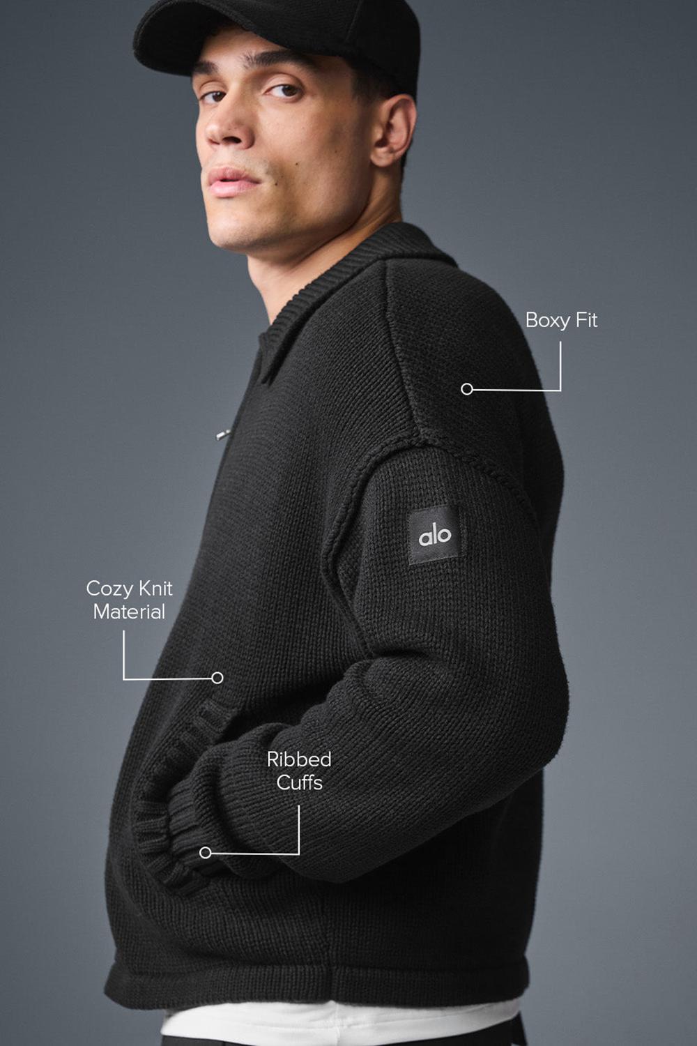 Alo Yoga Heritage Full Zip Miesten Neulepuserot Mustat | Suomi  9563-CAIQX