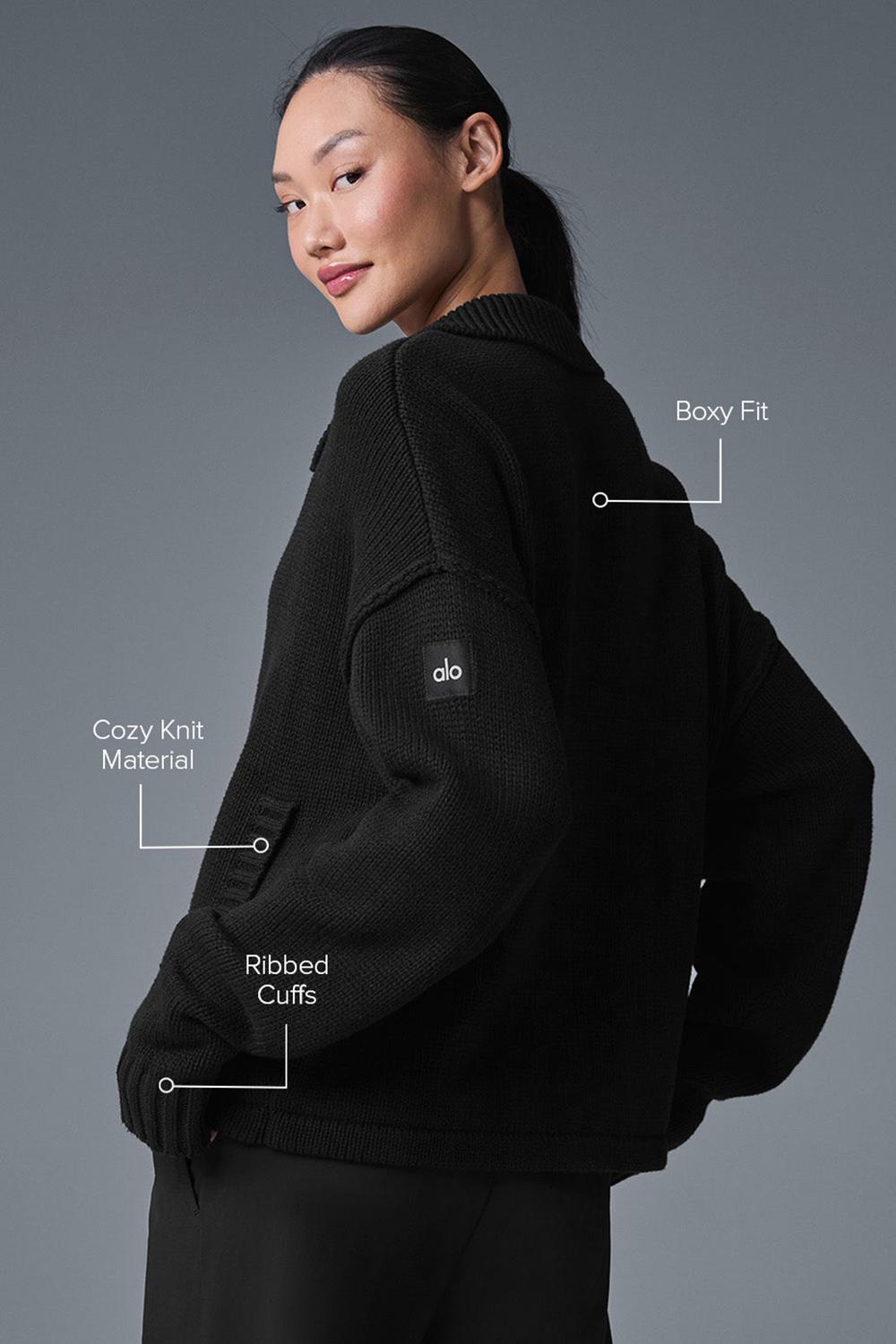 Alo Yoga Heritage Full Zip Naisten Neulepuserot Mustat | Suomi  8206-AUCMZ