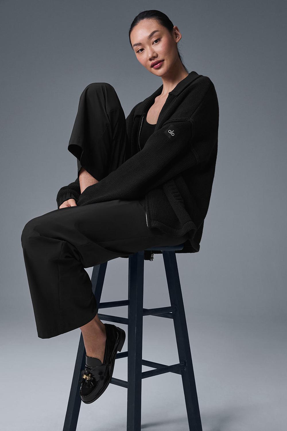 Alo Yoga Heritage Full Zip Naisten Neulepuserot Mustat | Suomi  8206-AUCMZ