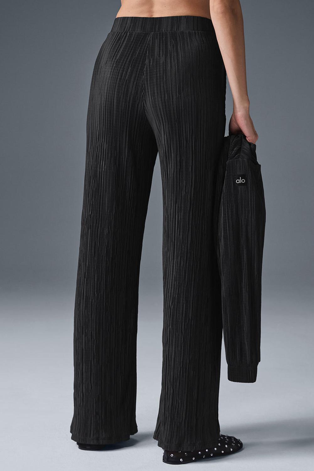 Alo Yoga High-Waist Micro Plisse Straight Leg Naisten Housut Mustat | Suomi  4253-ZSXPI