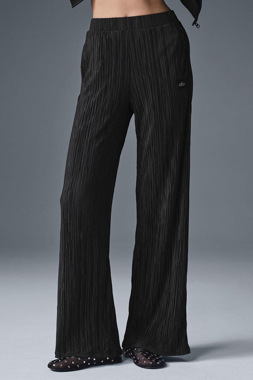 Alo Yoga High-Waist Micro Plisse Straight Leg Naisten Housut Mustat | Suomi  4253-ZSXPI
