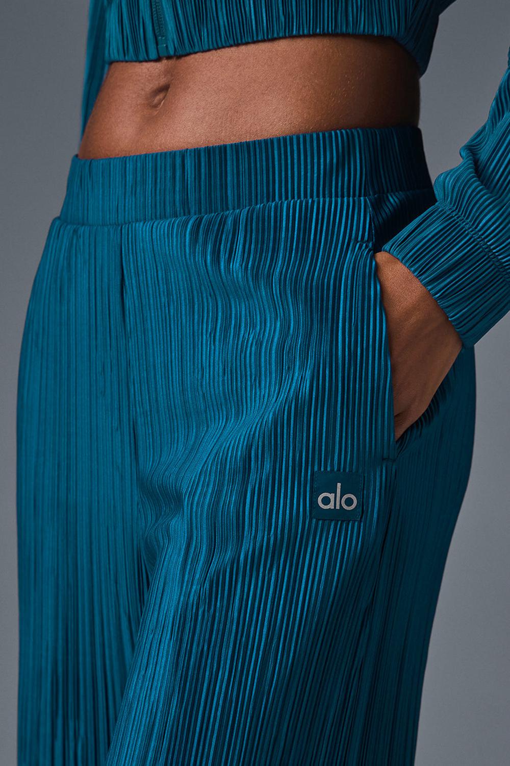 Alo Yoga High-Waist Micro Plisse Straight Leg Naisten Housut Sininen | Suomi  2167-RLJCN