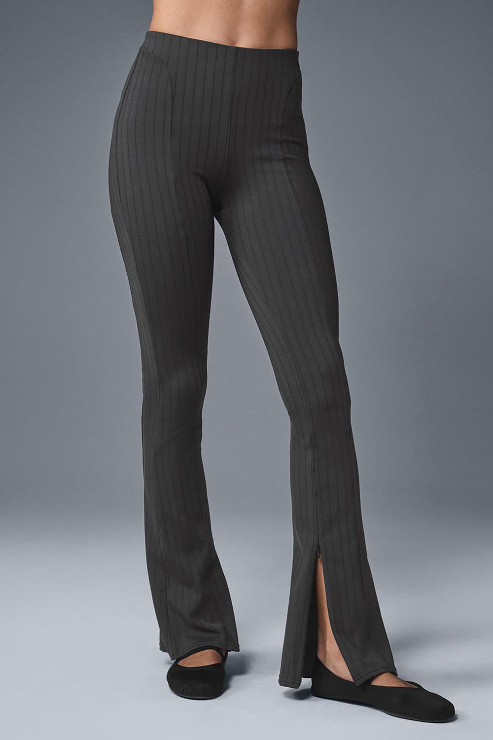 Alo Yoga High-Waist Pinstripe Zip It Flare Naisten Leggings Mustat | Suomi  8976-XIMKP