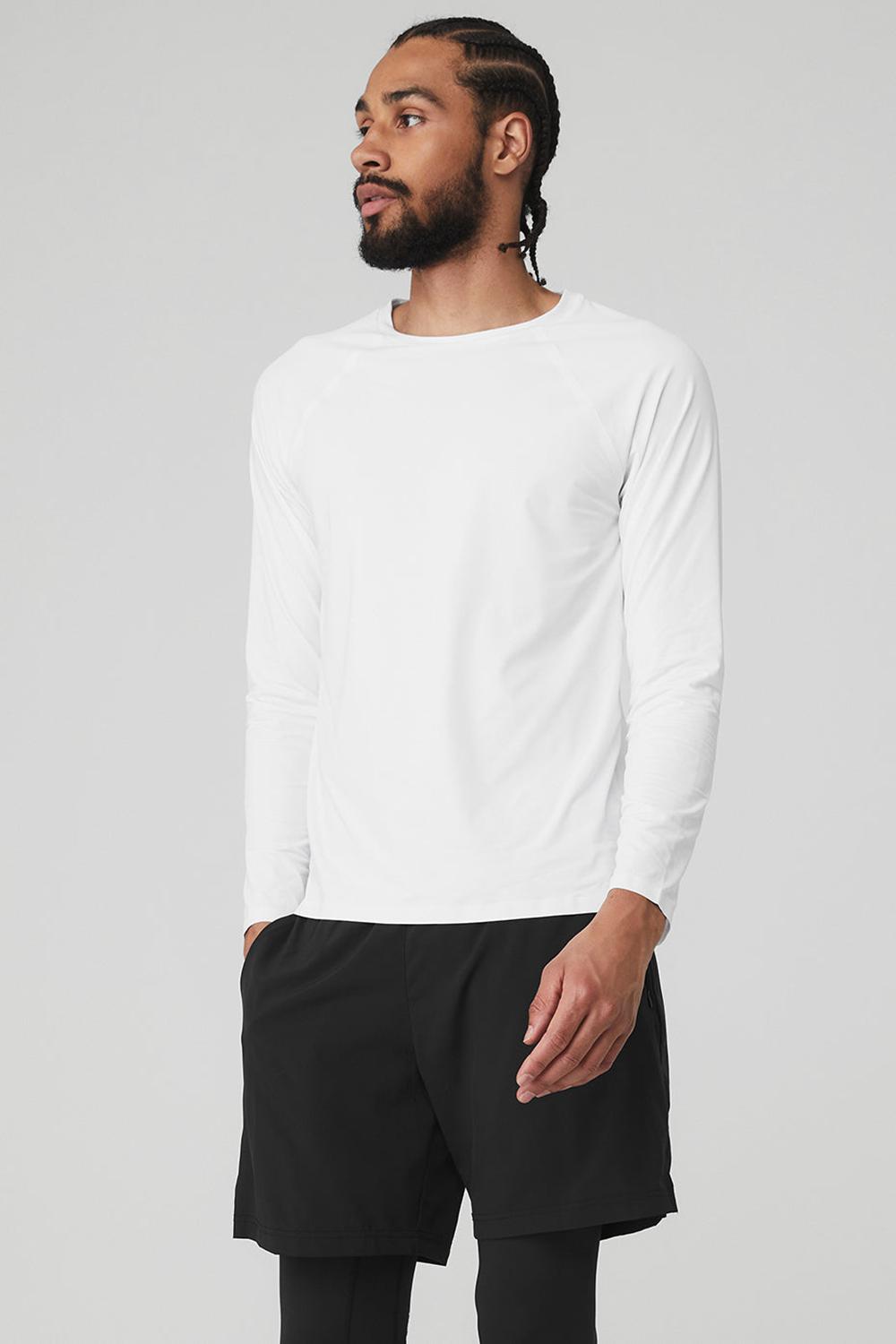 Alo Yoga Idol Long Sleeve Performance Miesten Juoksupaidat Valkoinen | Suomi  3041-NOVGD