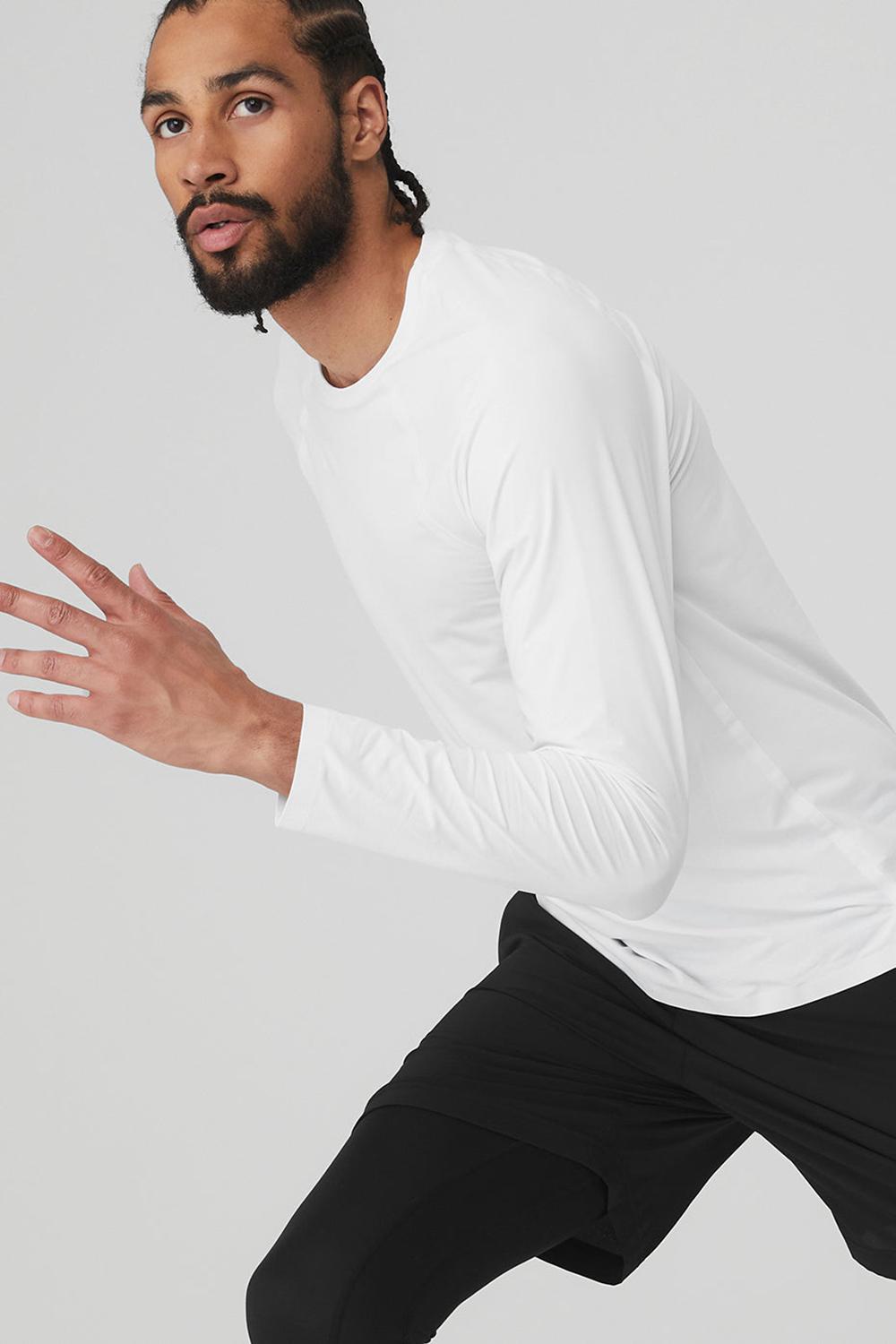 Alo Yoga Idol Long Sleeve Performance Miesten Juoksupaidat Valkoinen | Suomi  3041-NOVGD