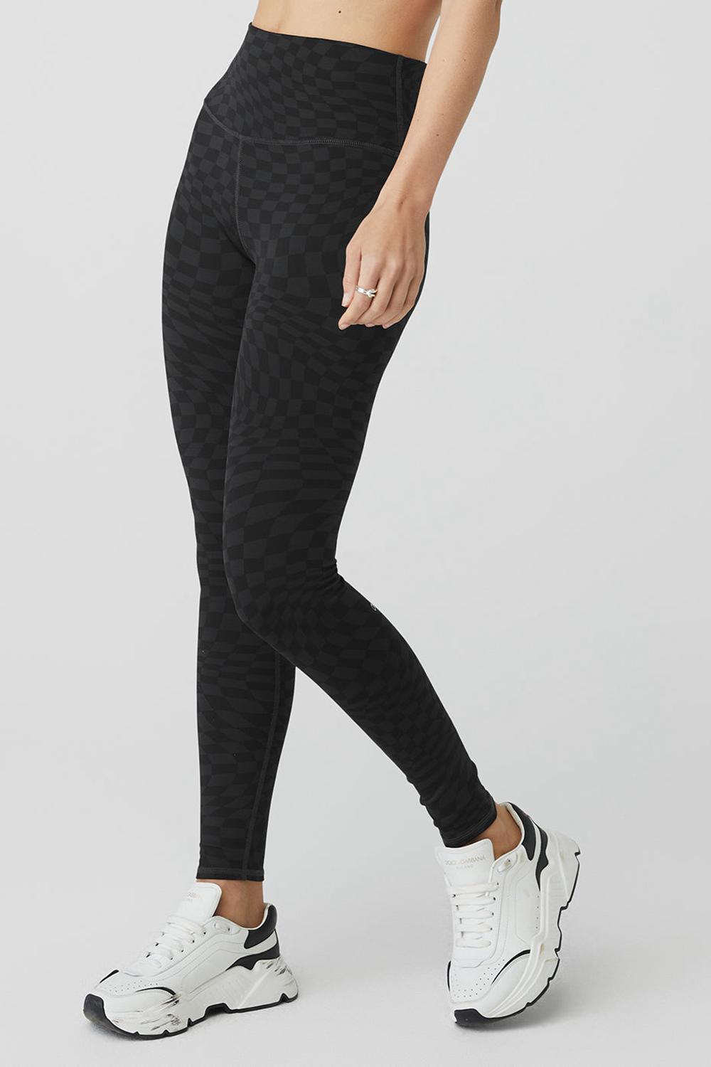 Alo Yoga Jacquard High-Waist Checkered Naisten Leggings Mustat | Suomi  8539-HFOPL