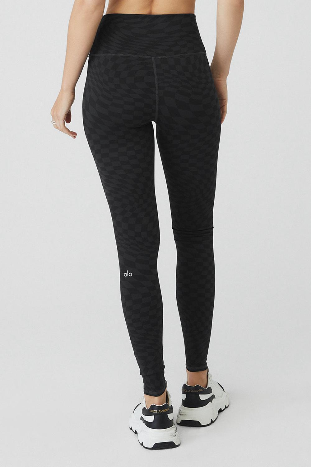Alo Yoga Jacquard High-Waist Checkered Naisten Leggings Mustat | Suomi  8539-HFOPL