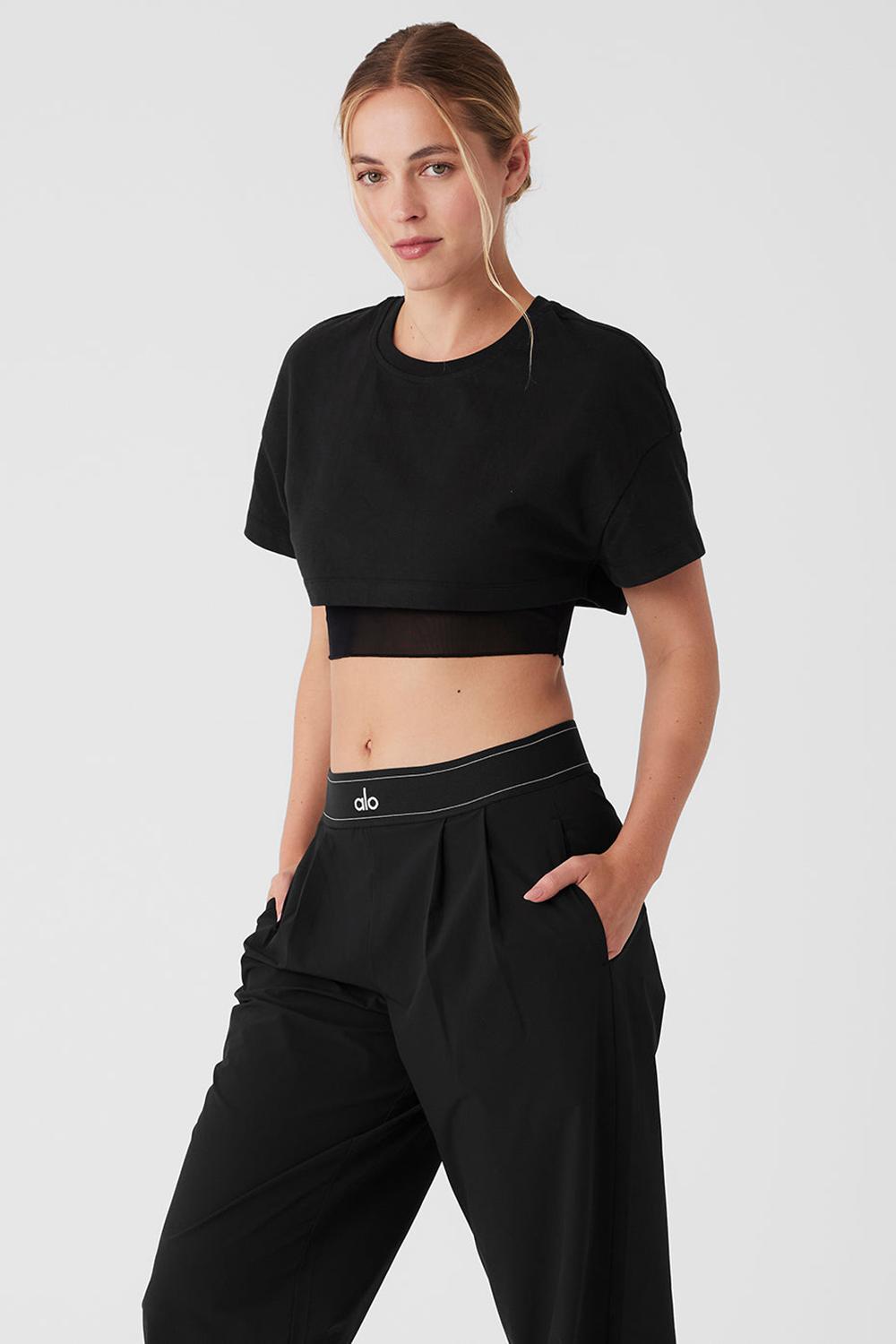 Alo Yoga Made You Look Cropped Short Sleeve Naisten Juoksupaidat Mustat | Suomi  7086-CRDEQ