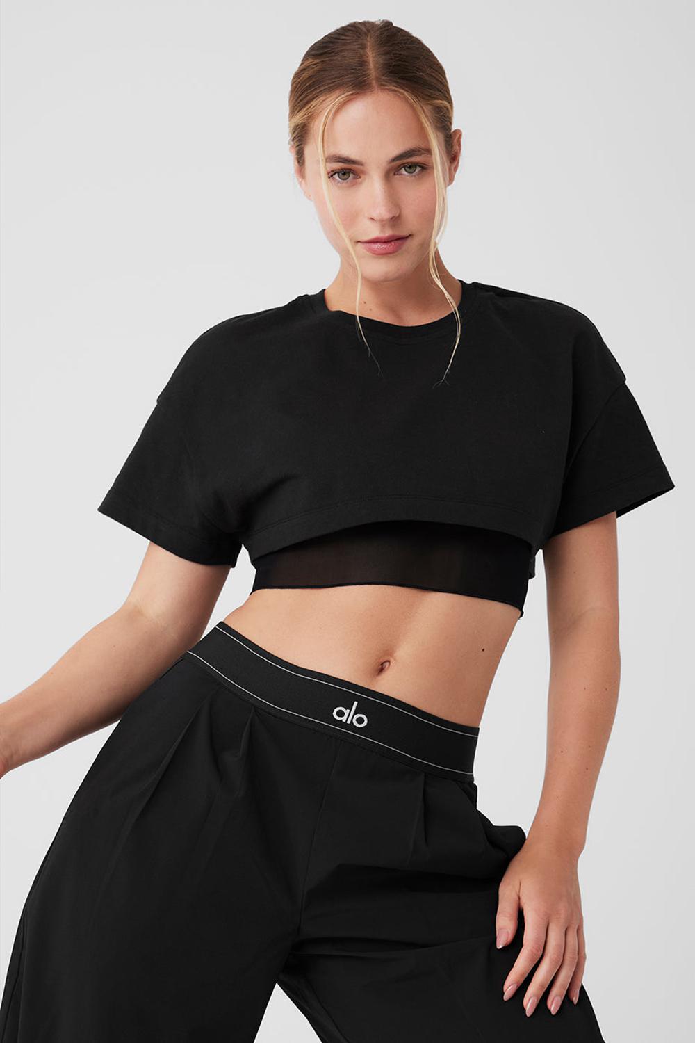 Alo Yoga Made You Look Cropped Short Sleeve Naisten Juoksupaidat Mustat | Suomi  7086-CRDEQ