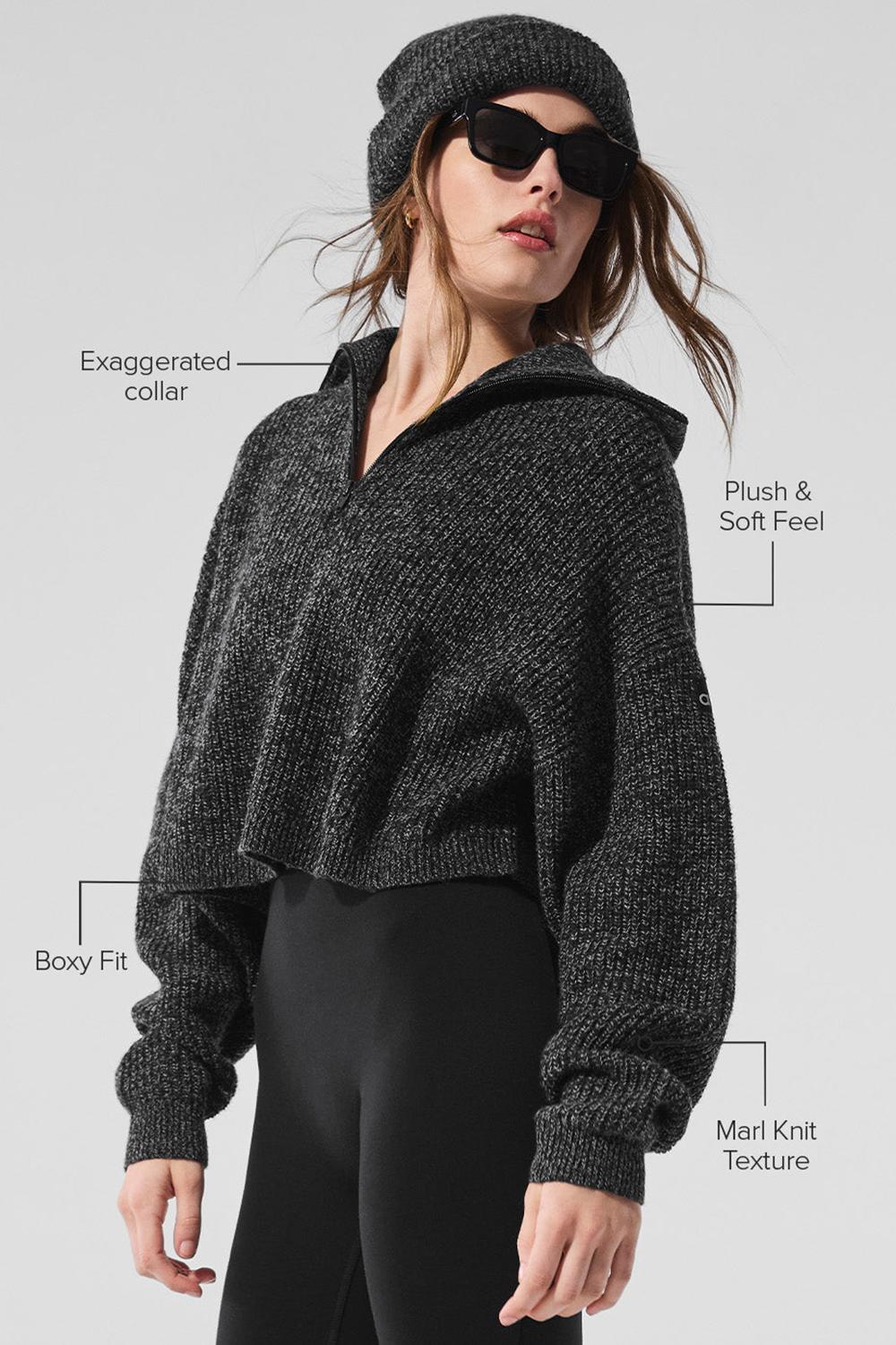 Alo Yoga Marl 1/4 Zip Naisten Villapusero Mustat | Suomi  6435-EJDGL