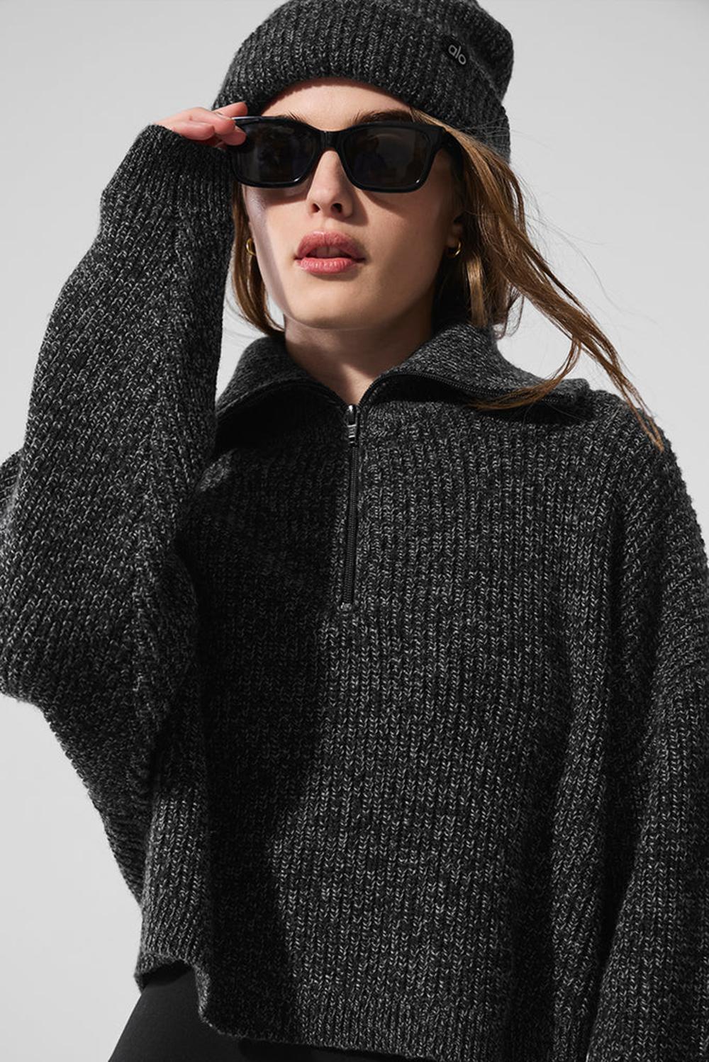 Alo Yoga Marl 1/4 Zip Naisten Villapusero Mustat | Suomi  6435-EJDGL