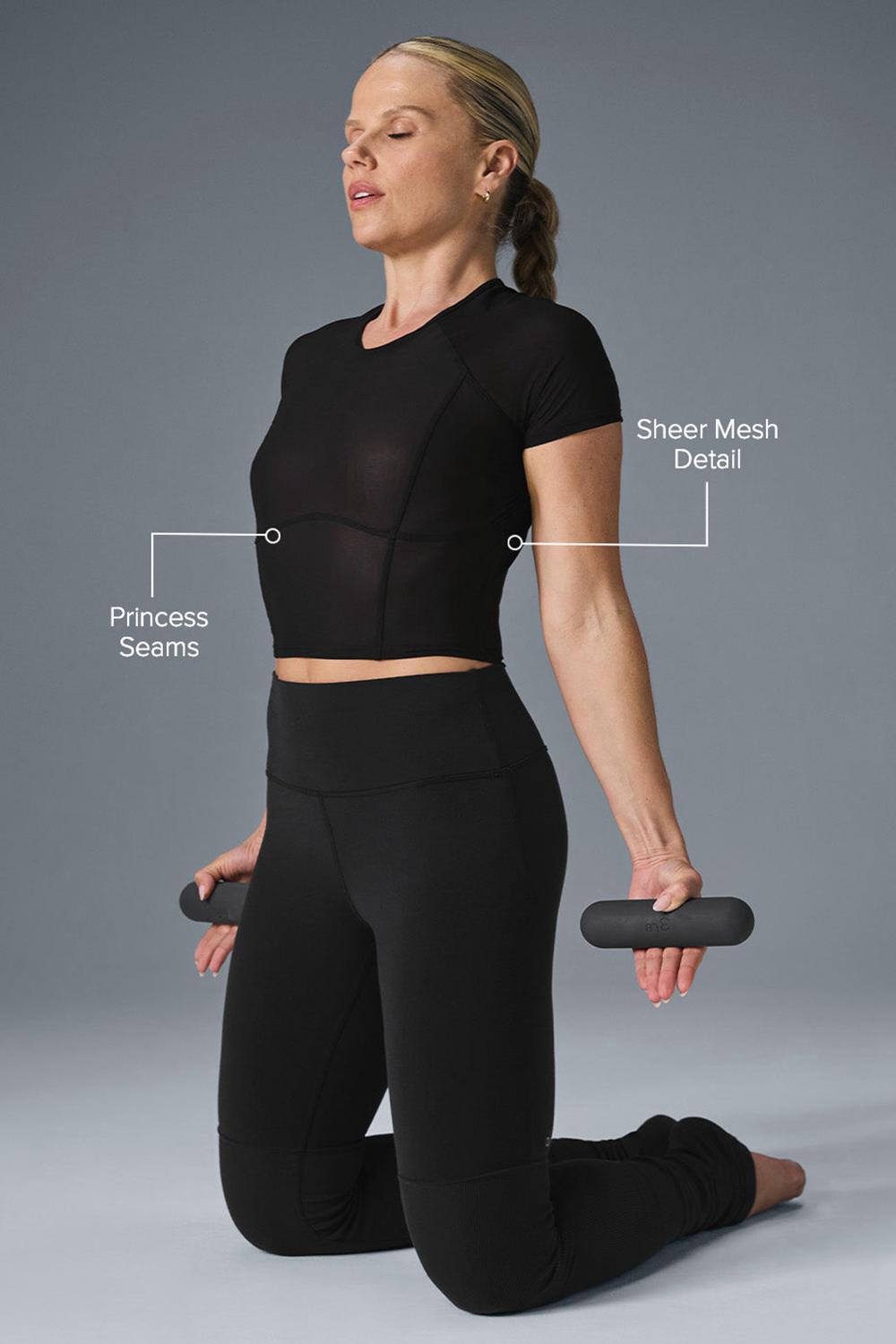 Alo Yoga Mesh Cropped Tempo Naisten Short Sleeve Mustat | Suomi  3198-XLSPW