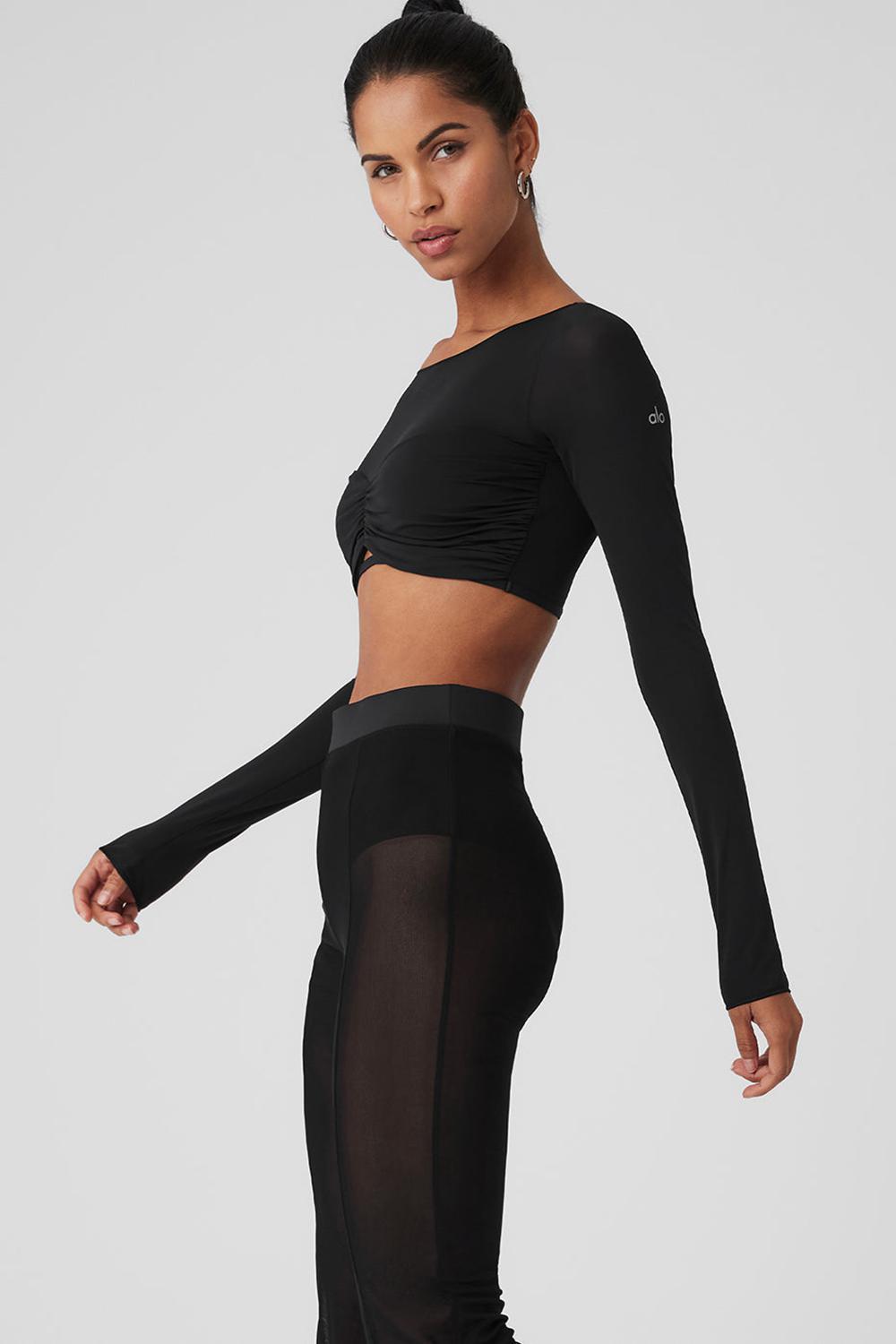 Alo Yoga Mesh Sheer Illusion Cropped Naisten Pitkähihainen Mustat | Suomi  1764-IVQDO