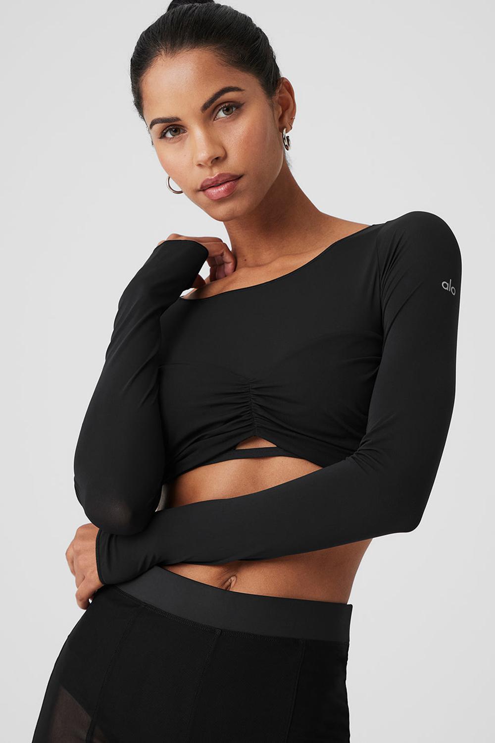 Alo Yoga Mesh Sheer Illusion Cropped Naisten Pitkähihainen Mustat | Suomi  1764-IVQDO