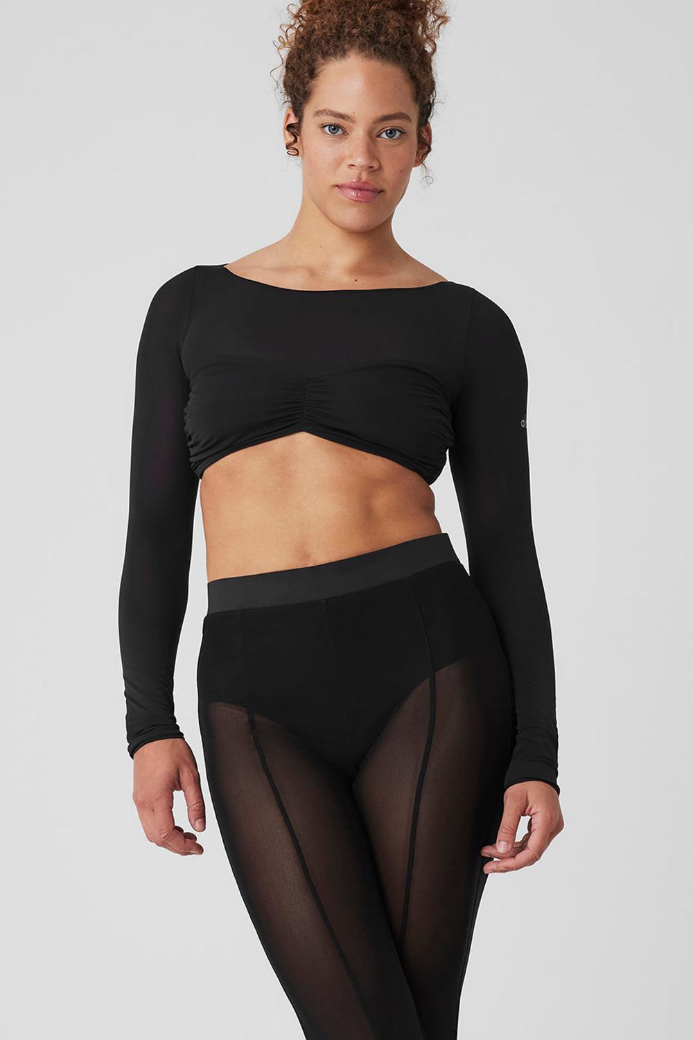 Alo Yoga Mesh Sheer Illusion Cropped Naisten Pitkähihainen Mustat | Suomi  1764-IVQDO