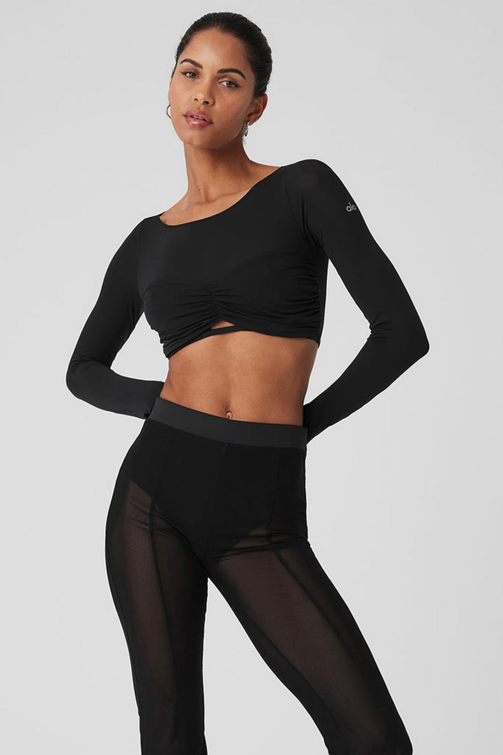 Alo Yoga Mesh Sheer Illusion Cropped Naisten Pitkähihainen Mustat | Suomi  1764-IVQDO