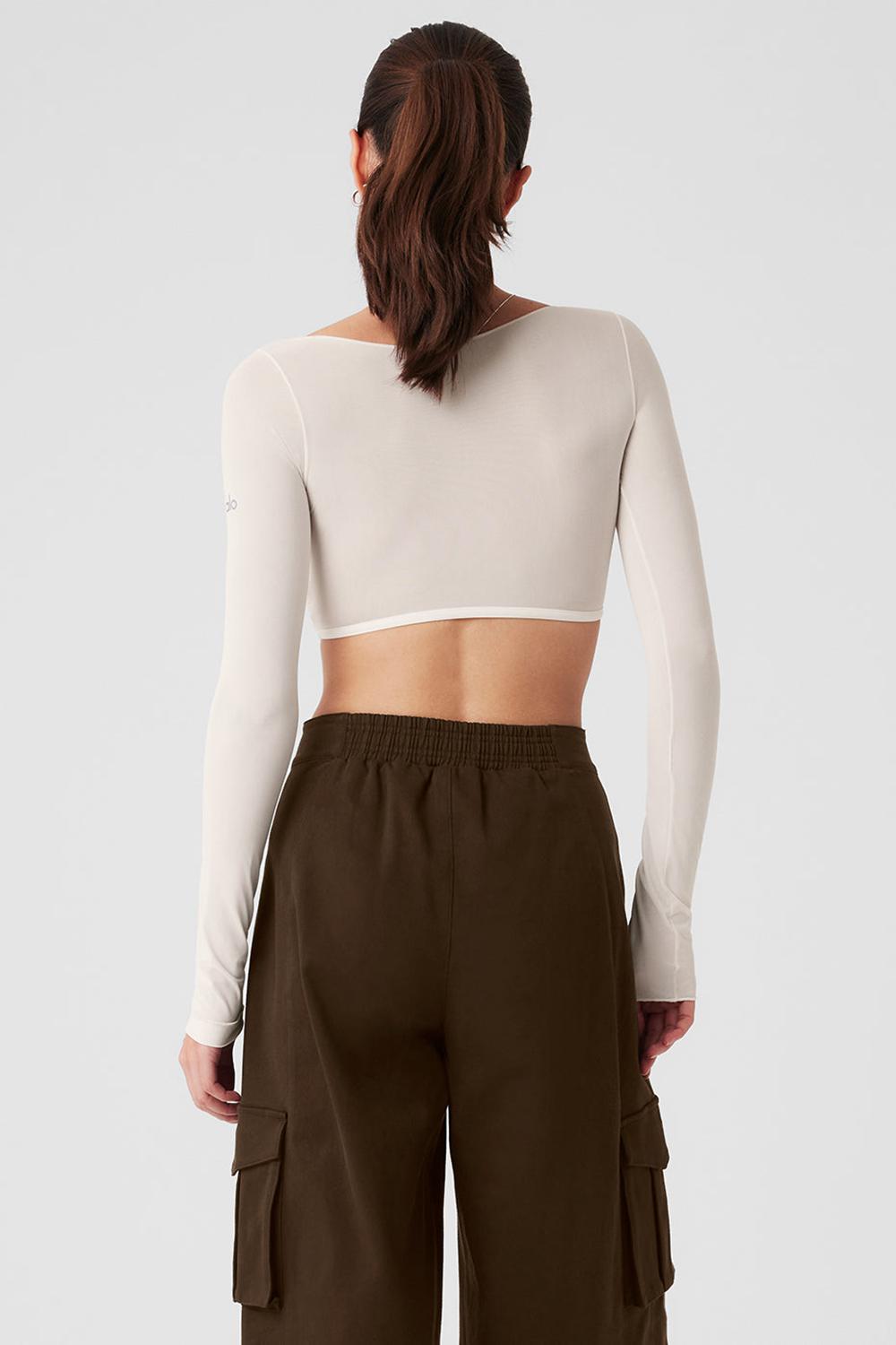 Alo Yoga Mesh Sheer Illusion Cropped Naisten Pitkähihainen Ivory | Suomi  8235-NMAIV