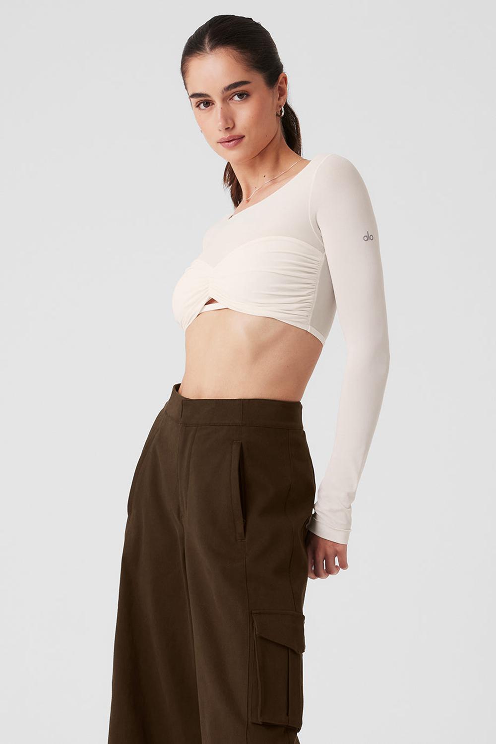 Alo Yoga Mesh Sheer Illusion Cropped Naisten Pitkähihainen Ivory | Suomi  8235-NMAIV