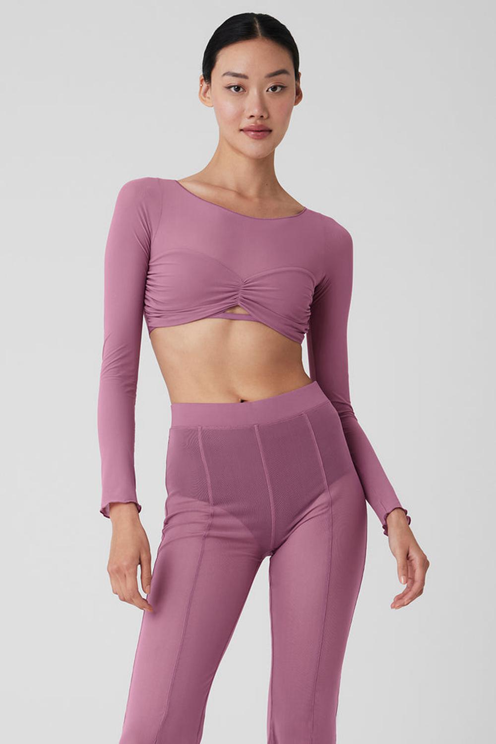 Alo Yoga Mesh Sheer Illusion Cropped Naisten Pitkähihainen Soft Mulberry | Suomi  4076-EHBMD