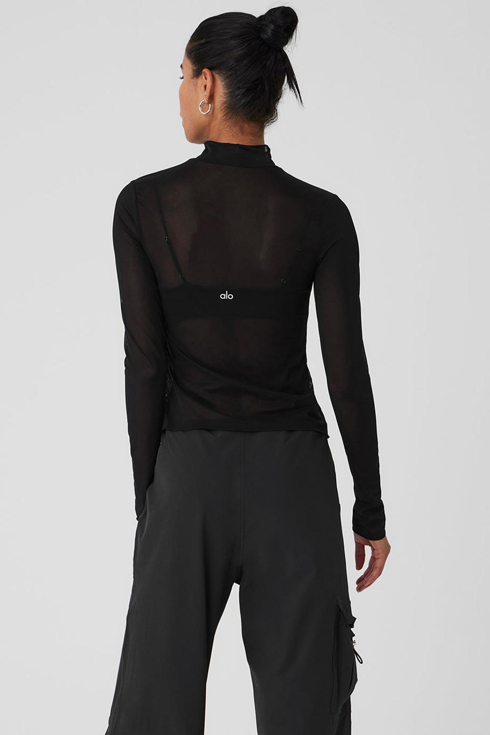 Alo Yoga Mesh Sheer Illusion Mock Neck Naisten Pitkähihainen Mustat | Suomi  4790-OBINK