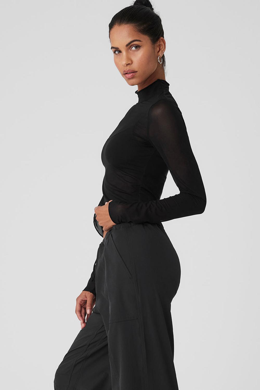 Alo Yoga Mesh Sheer Illusion Mock Neck Naisten Pitkähihainen Mustat | Suomi  4790-OBINK