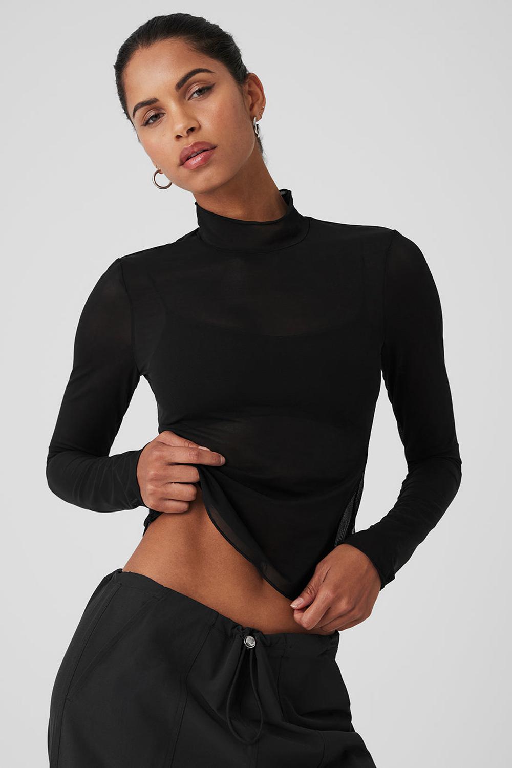 Alo Yoga Mesh Sheer Illusion Mock Neck Naisten Pitkähihainen Mustat | Suomi  4790-OBINK