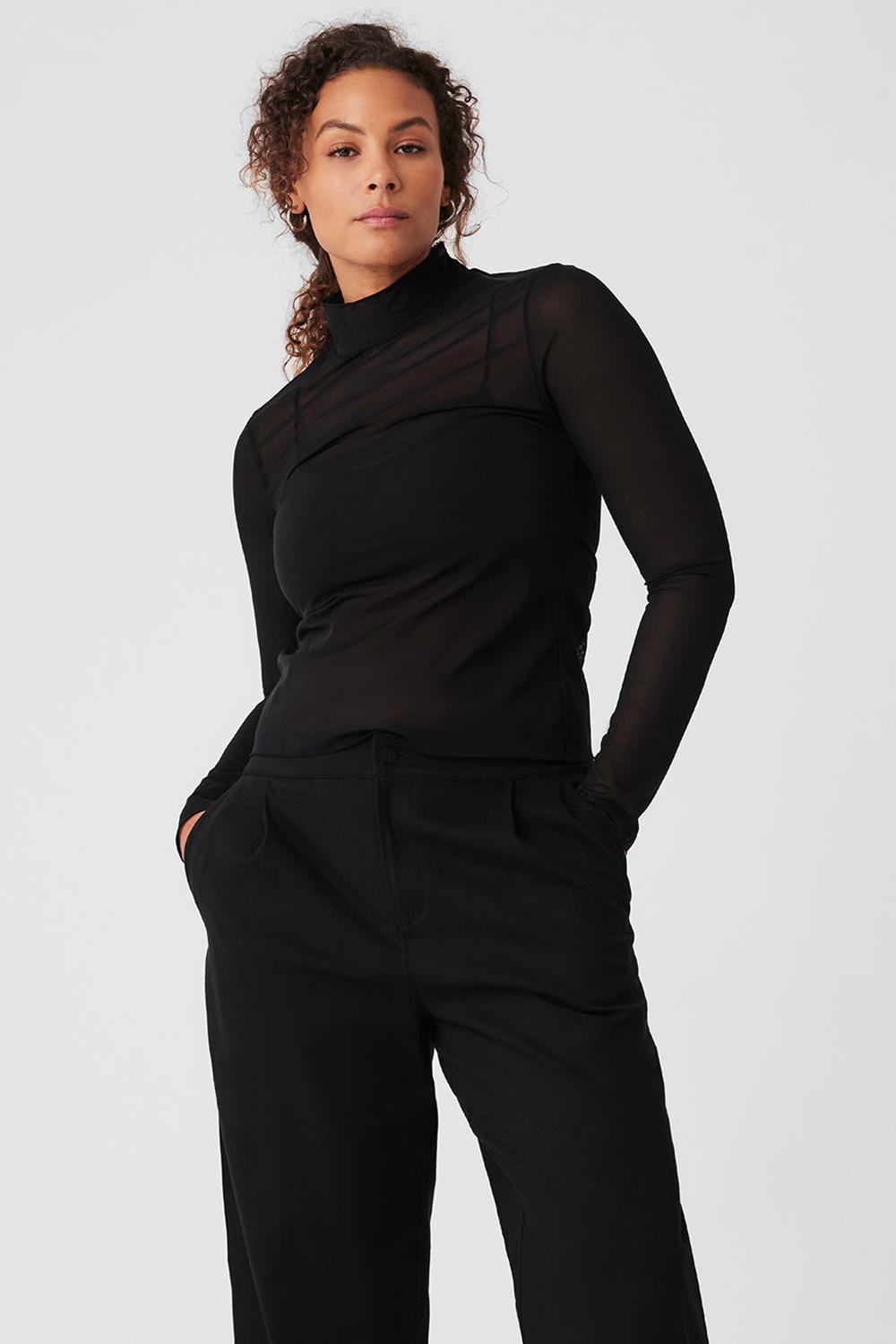 Alo Yoga Mesh Sheer Illusion Mock Neck Naisten Pitkähihainen Mustat | Suomi  4790-OBINK