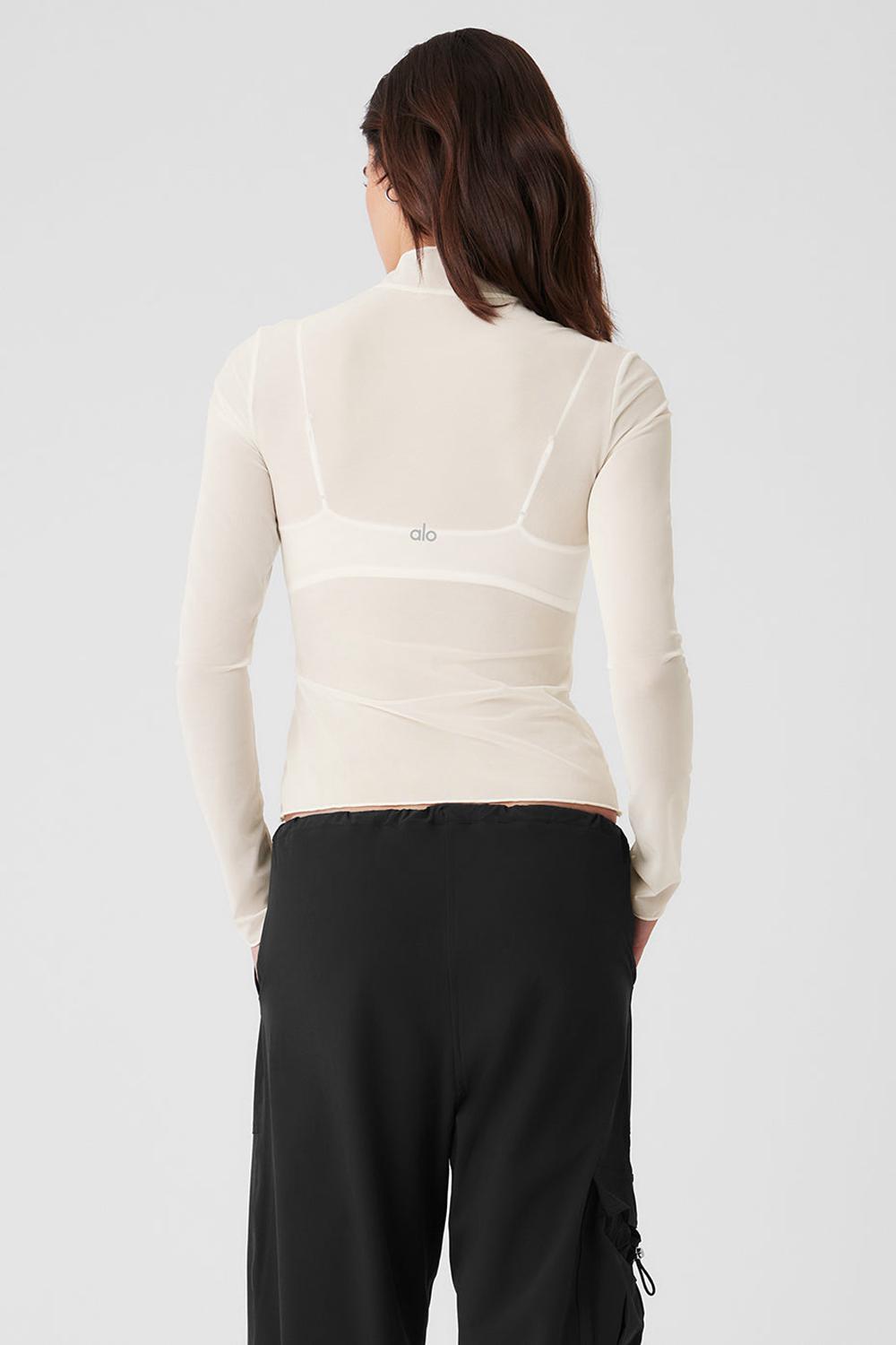 Alo Yoga Mesh Sheer Illusion Mock Neck Naisten Pitkähihainen Ivory | Suomi  4761-JSOEK