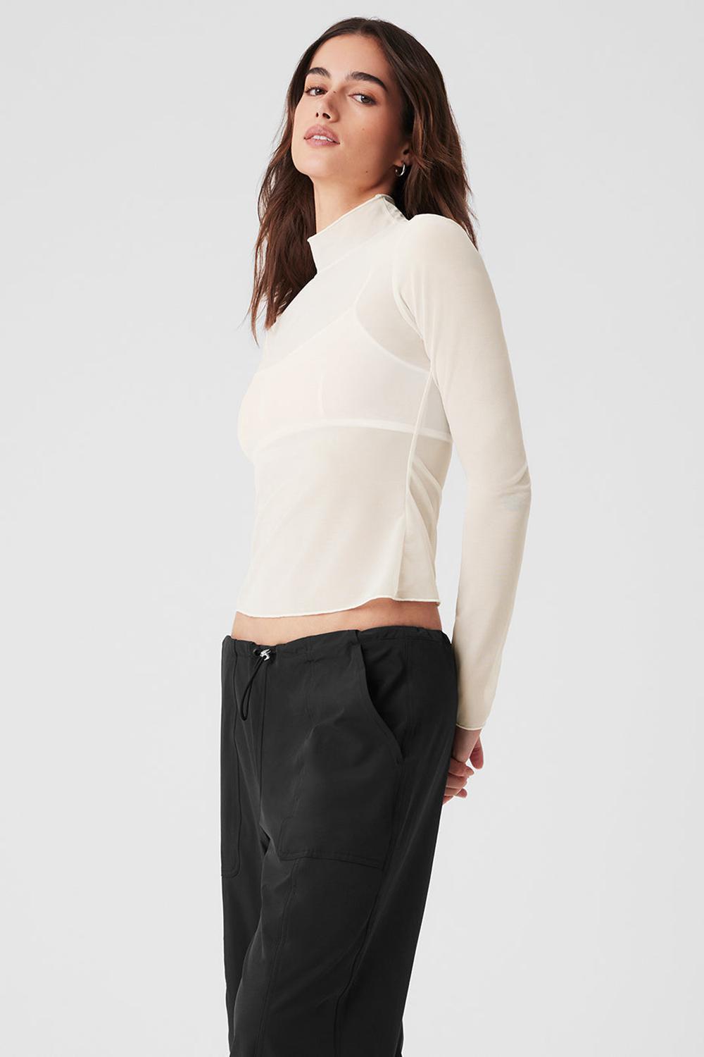 Alo Yoga Mesh Sheer Illusion Mock Neck Naisten Pitkähihainen Ivory | Suomi  4761-JSOEK