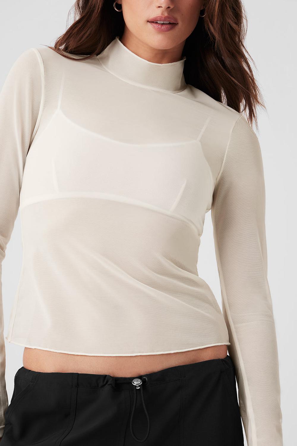 Alo Yoga Mesh Sheer Illusion Mock Neck Naisten Pitkähihainen Ivory | Suomi  4761-JSOEK