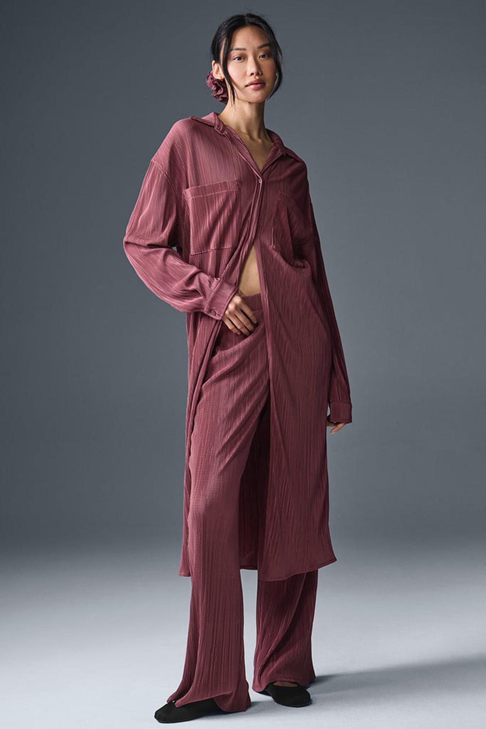 Alo Yoga Micro Plisse Shirt Naisten Mekko Viininpunainen | Suomi  4672-MPADT