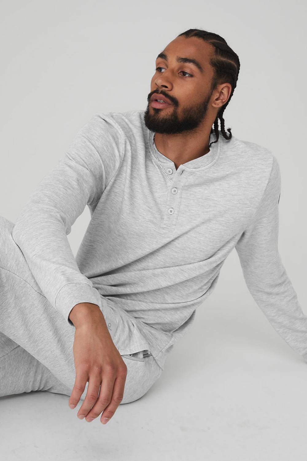 Alo Yoga Micro Waffle Fast Break Henley Miesten Topit Harmaat | Suomi  8961-IJGWS