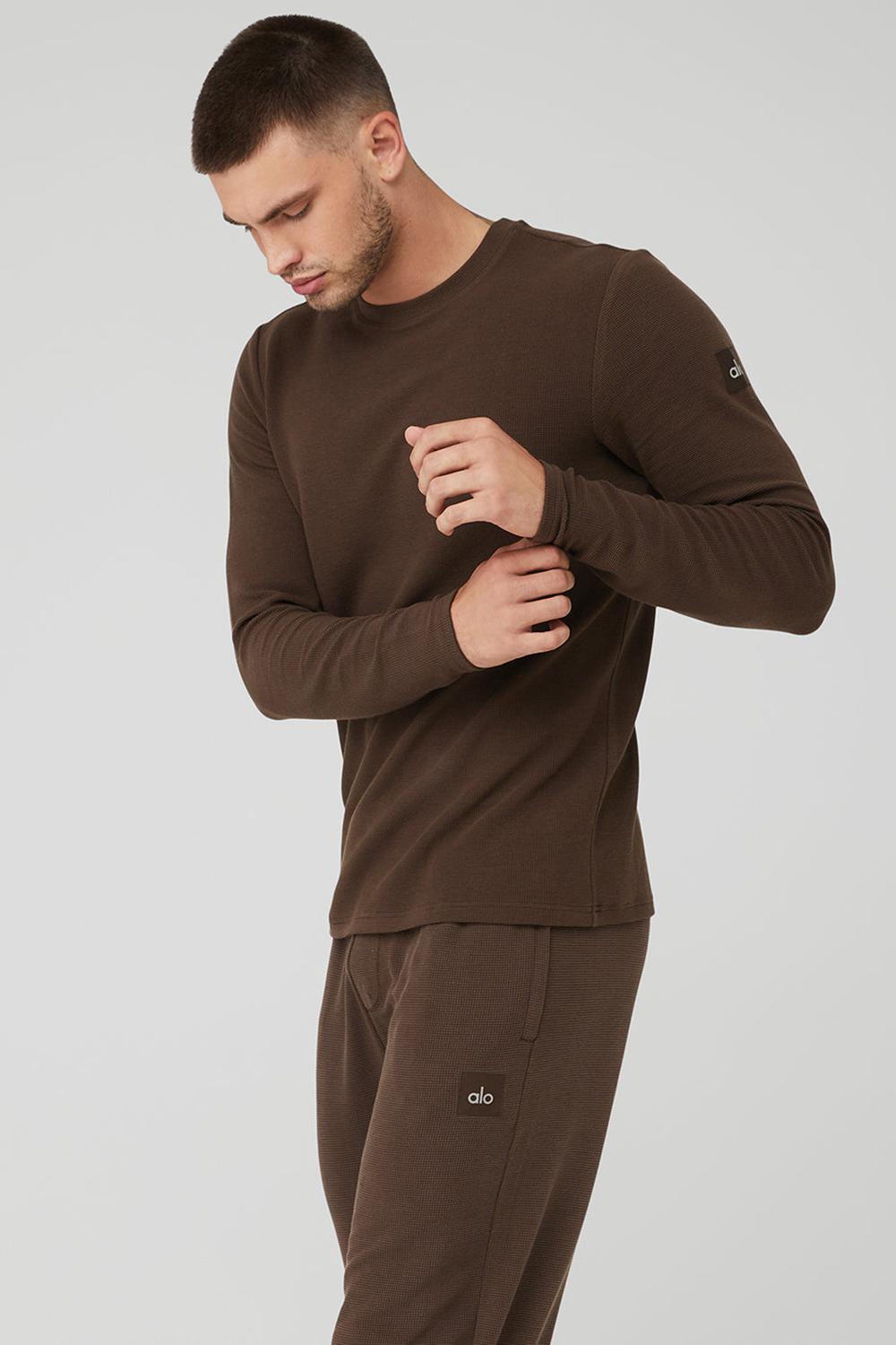 Alo Yoga Micro Waffle Fast Break Tee Miesten Pitkähihainen Espresso | Suomi  5293-FYMBN