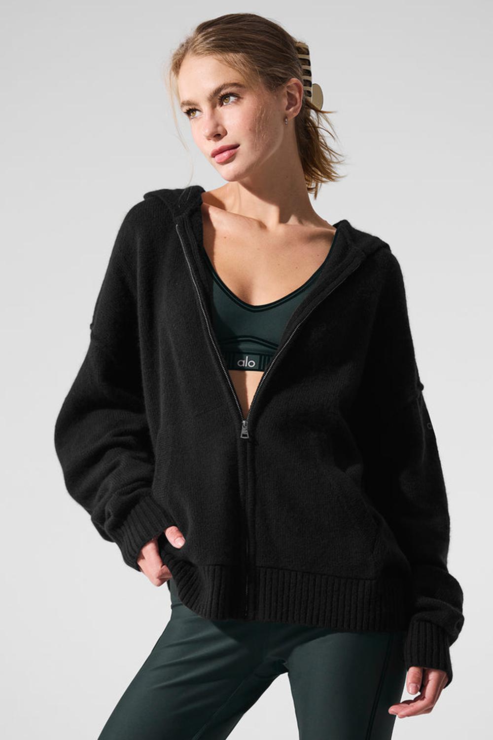 Alo Yoga New Class Cashmere Full Zip Naisten Huppari Mustat | Suomi  0691-PYJZF