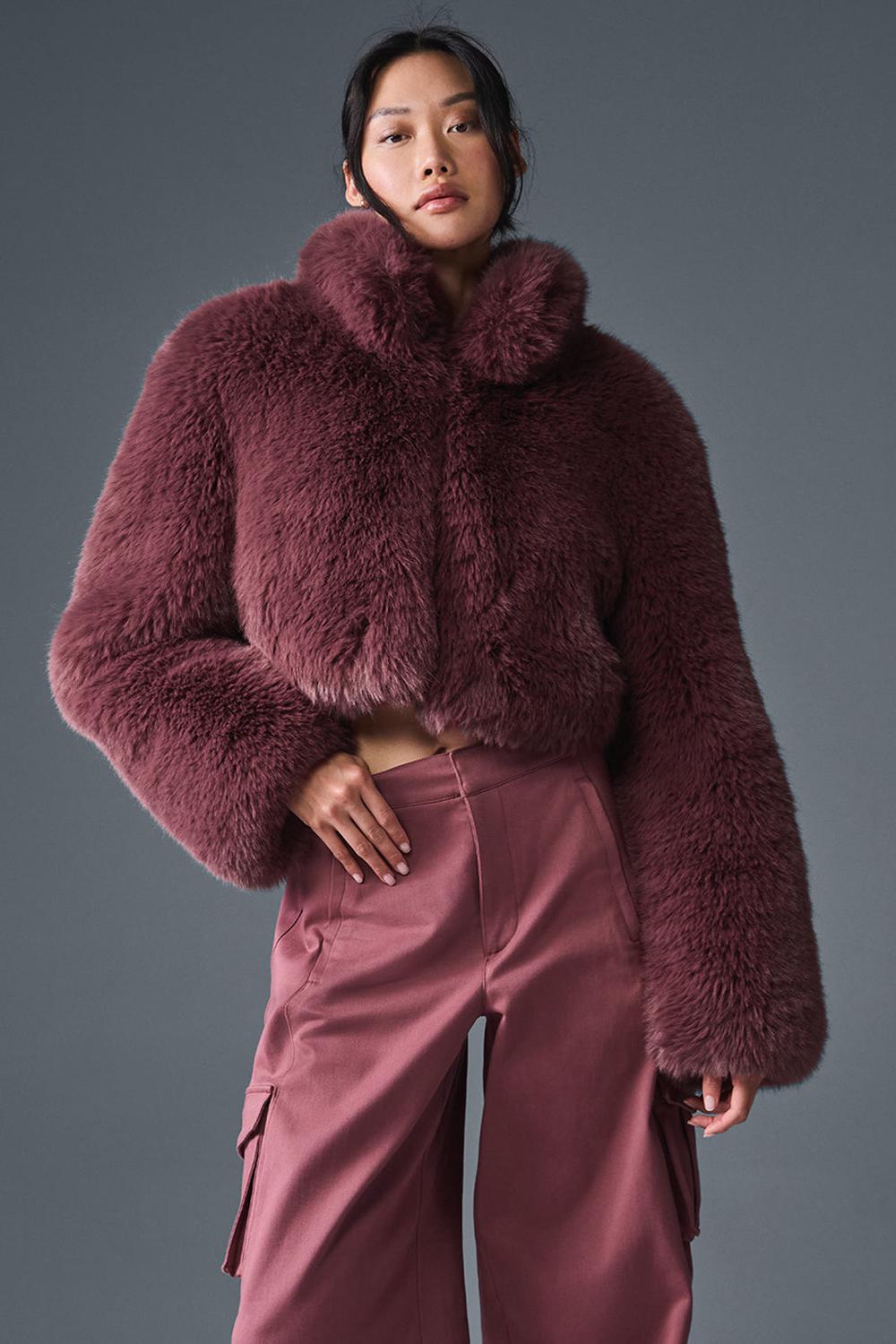 Alo Yoga Opulent Faux Fur Cropped Naisten Takit Viininpunainen | Suomi  2041-KLCJX