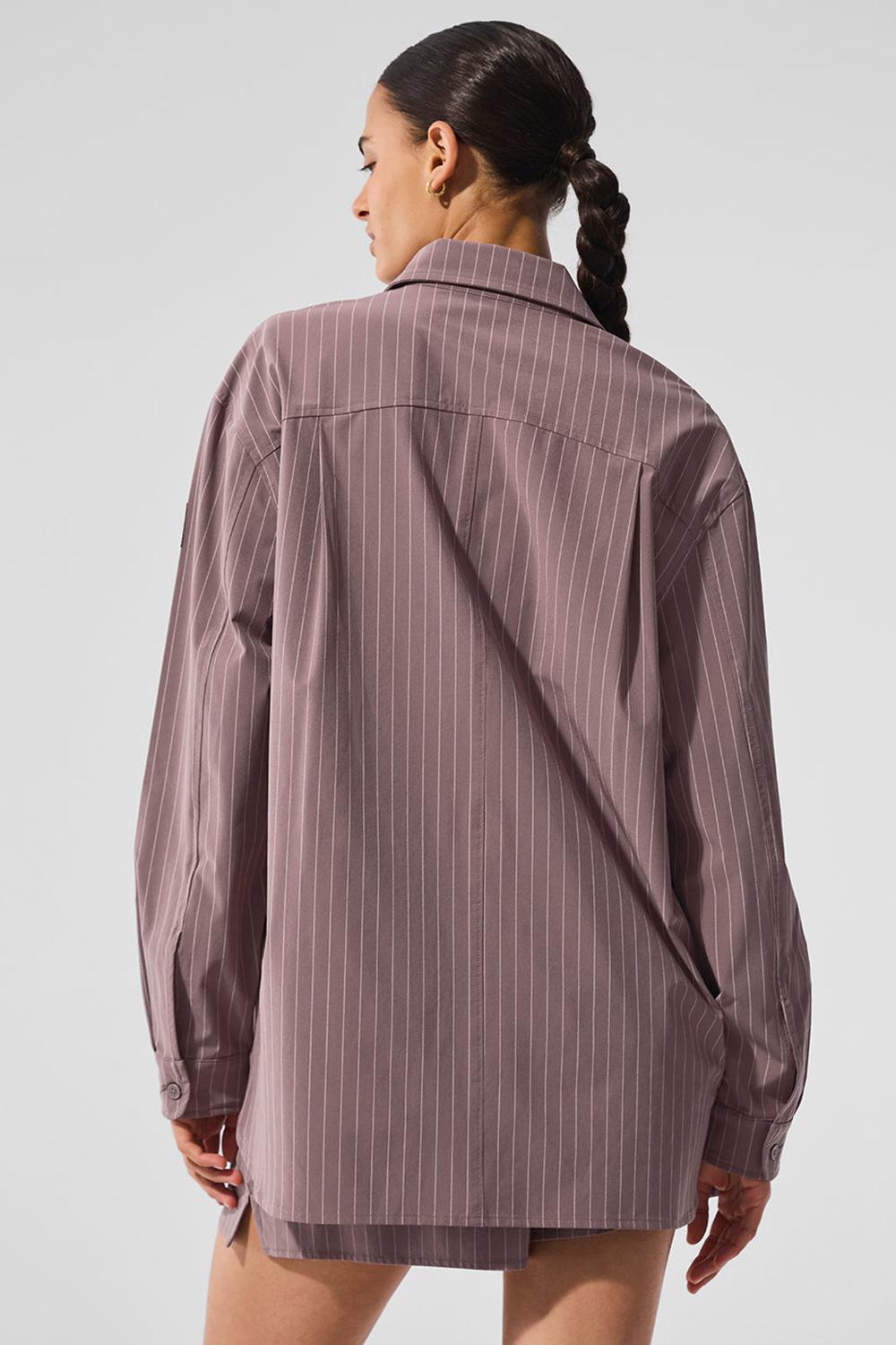 Alo Yoga Pinstripe Daylight Button Down Naisten Pitkähihainen Mushroom / Ivory | Suomi  8201-BMASJ
